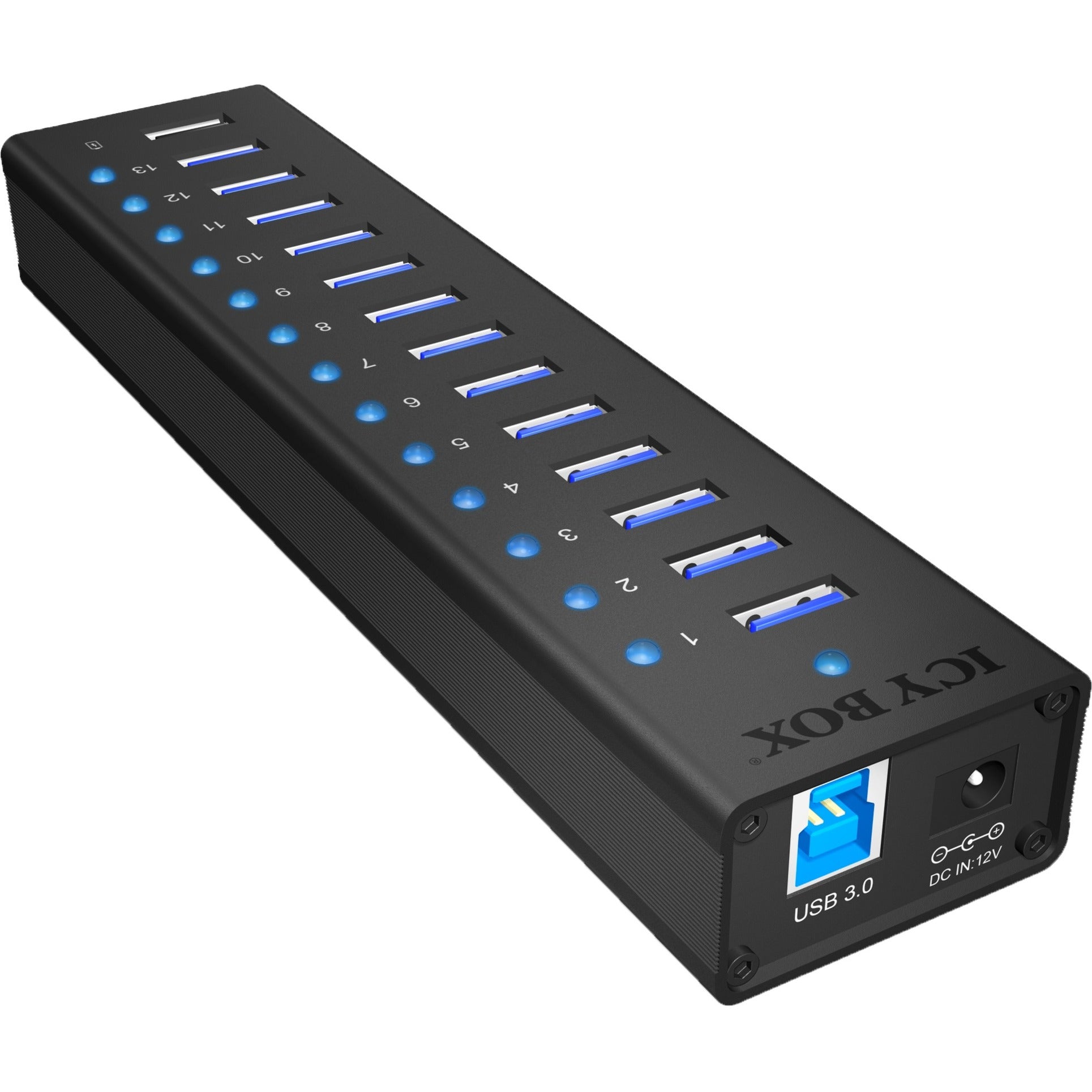 Icy box ib-ac6113 usb-hub (zwart, 13x usb 3.0, 1x usb oplaadpoort)