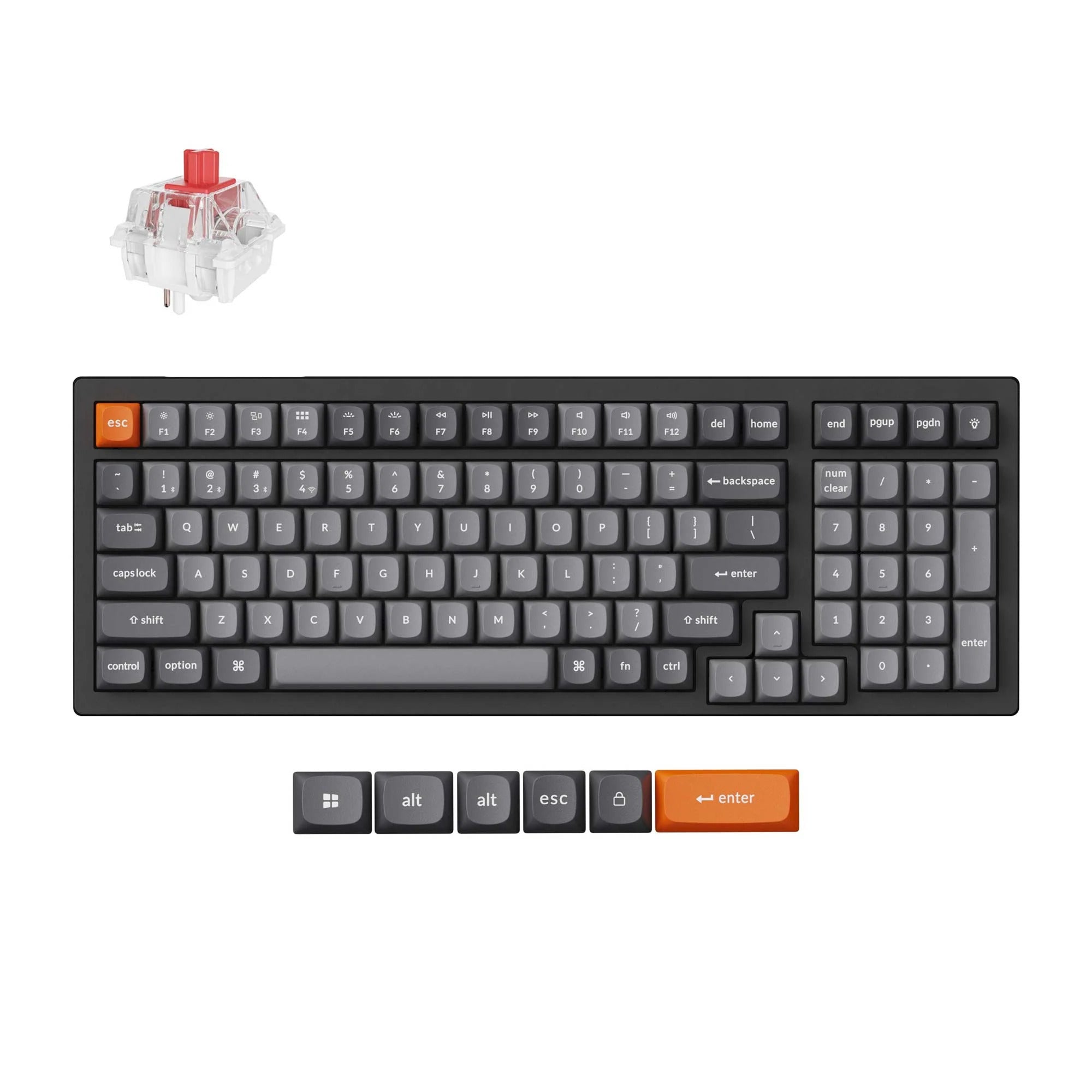 Keychron k4 max-b1, toetsenbord (zwart, us lay-out, super red, 96%, rgb, double-shot pbt keycaps, bluetooth usb-c 2.4 ghz)