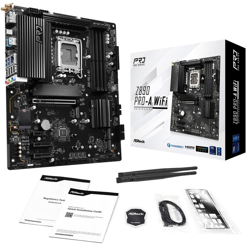 Asrock z890 pro-a wifi socket 1851 moederbord (zwart, raid, 2.5gb-lan, wi-fi 6e, bt, sound, atx)