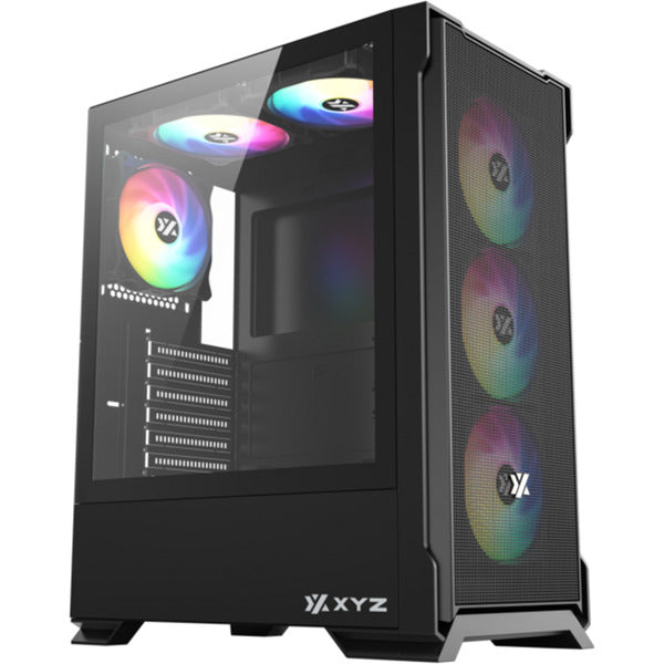 Xyz pc gear airone 300-x mesh midi tower behuizing (zwart | 1x usb-a | 1x usb-c | tempered glass)