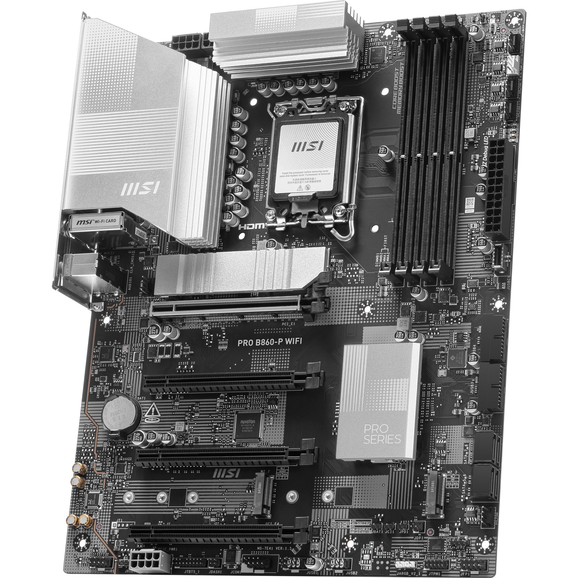 Msi pro b860-p wifi socket 1851 moederbord (zilver, raid, 5gb-lan, wi-fi 7, bt, sound, atx)