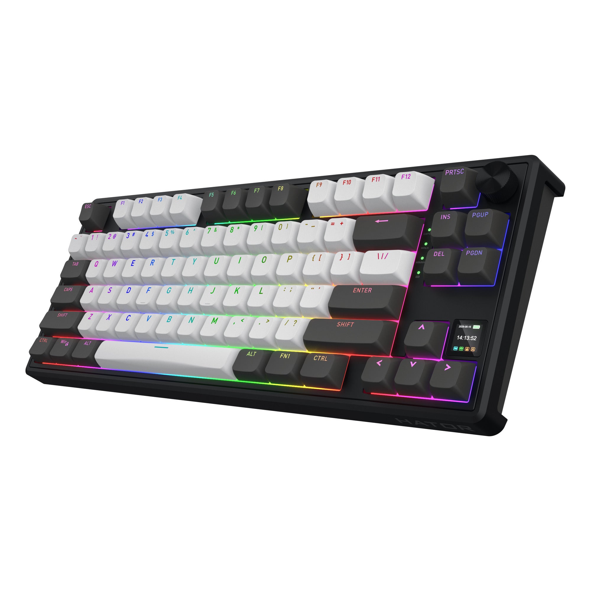 Hator skyfall pro wireless rgb mechanisch gaming toetsenbord (zwart, us lay-out (qwerty), hator aurum vanilla silent, 80% (tkl), rgb, double-shot pbt, hot-swap, 2.4ghz | bluetooth | usb-c)
