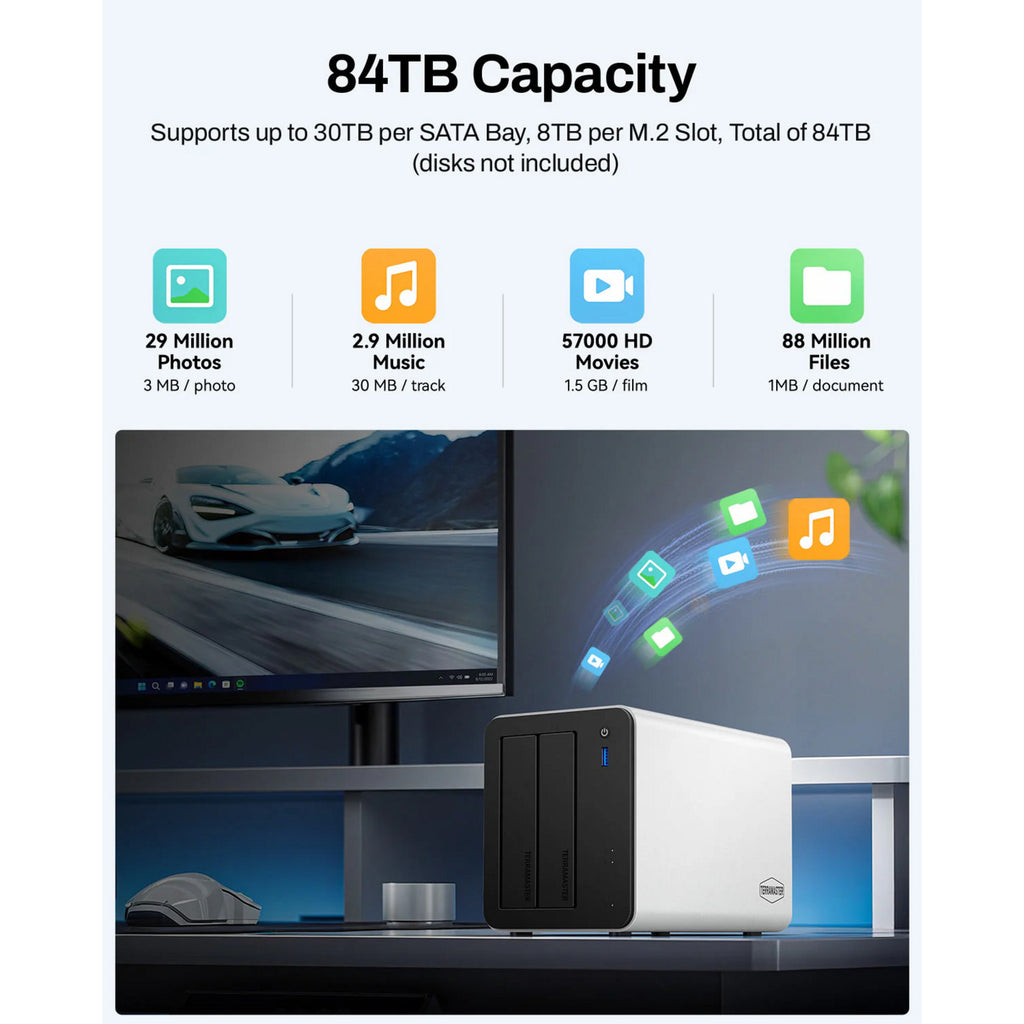 Terramaster f2-425 plus nas (wit, 2x 5gbe, hdmi, usb)