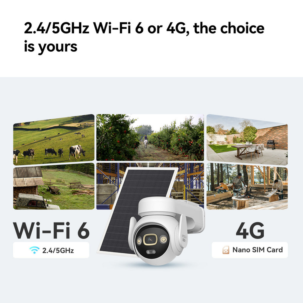 Imou aov pt 4k kit (wifi+4g) simcard sd beveiligingscamera (wit, 8 mp, wifi 6, 4g lte, solar panel, ai-detectie)