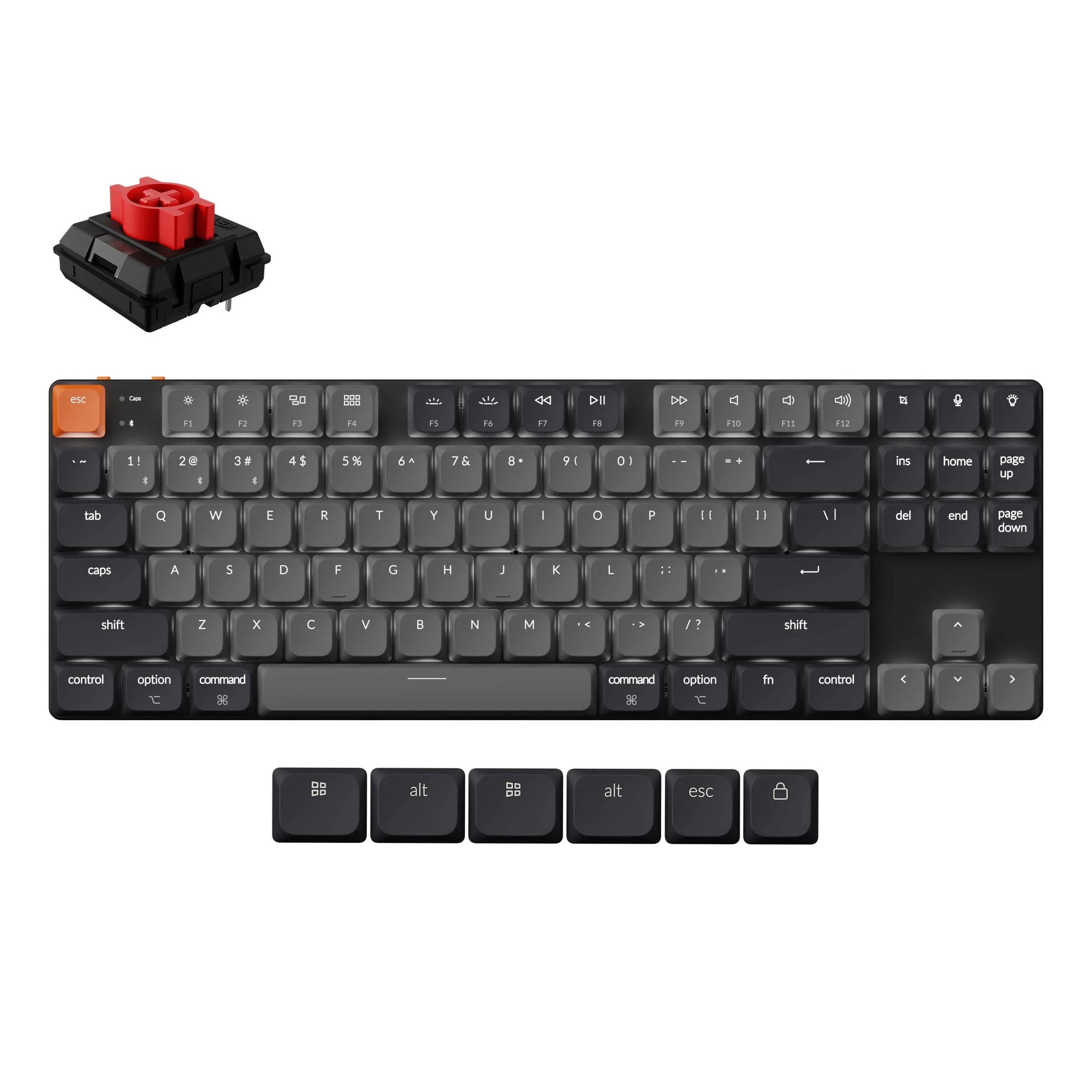 Keychron k1 qmk-a1, toetsenbord (zwart, us lay-out, milk pom red, 80%, witte leds, abs keycap, usb-c | bluetooth 5.2)