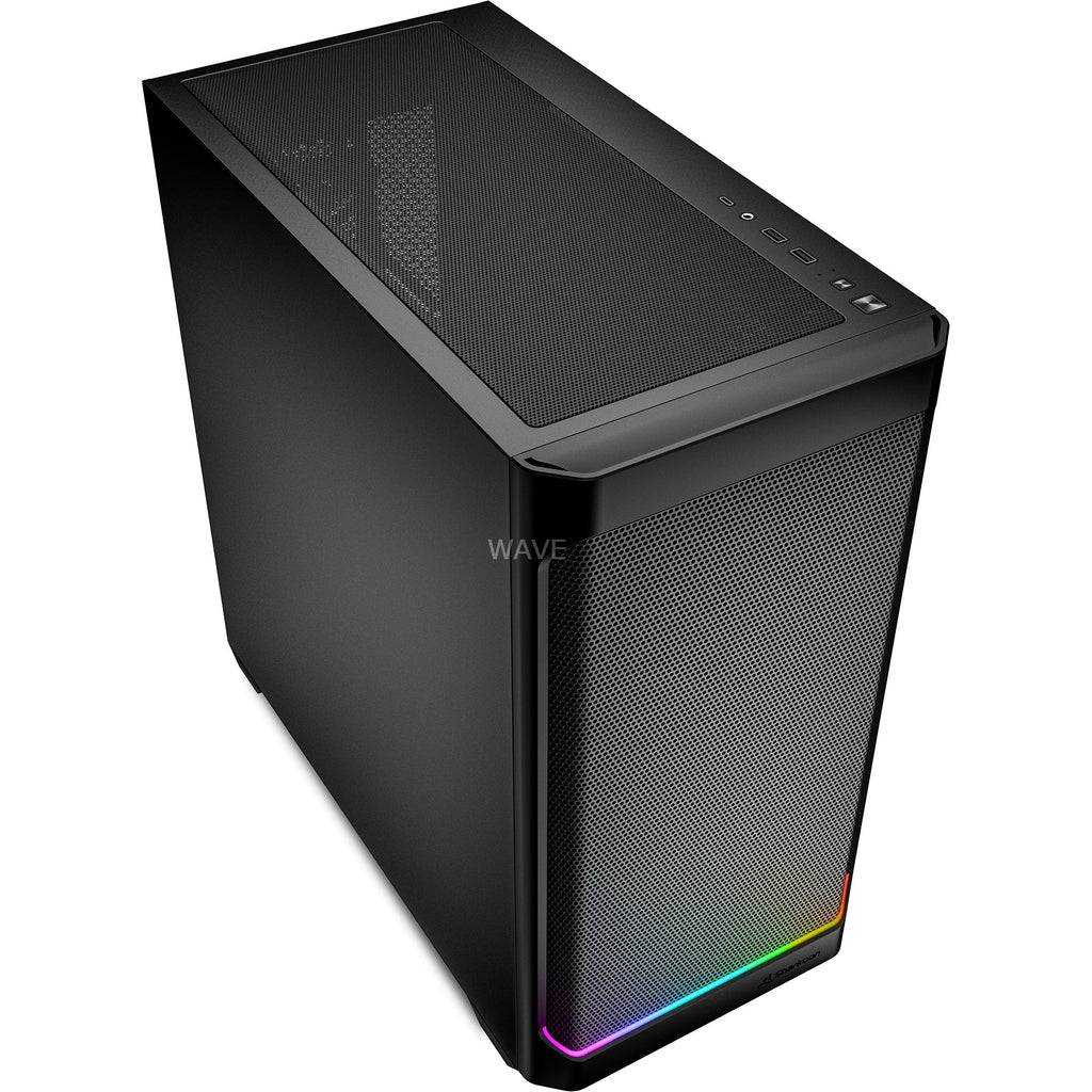 Sharkoon mk4 rgb strip mini tower behuizing (zwart | 2x usb-a | 1x usb-c | rgb)