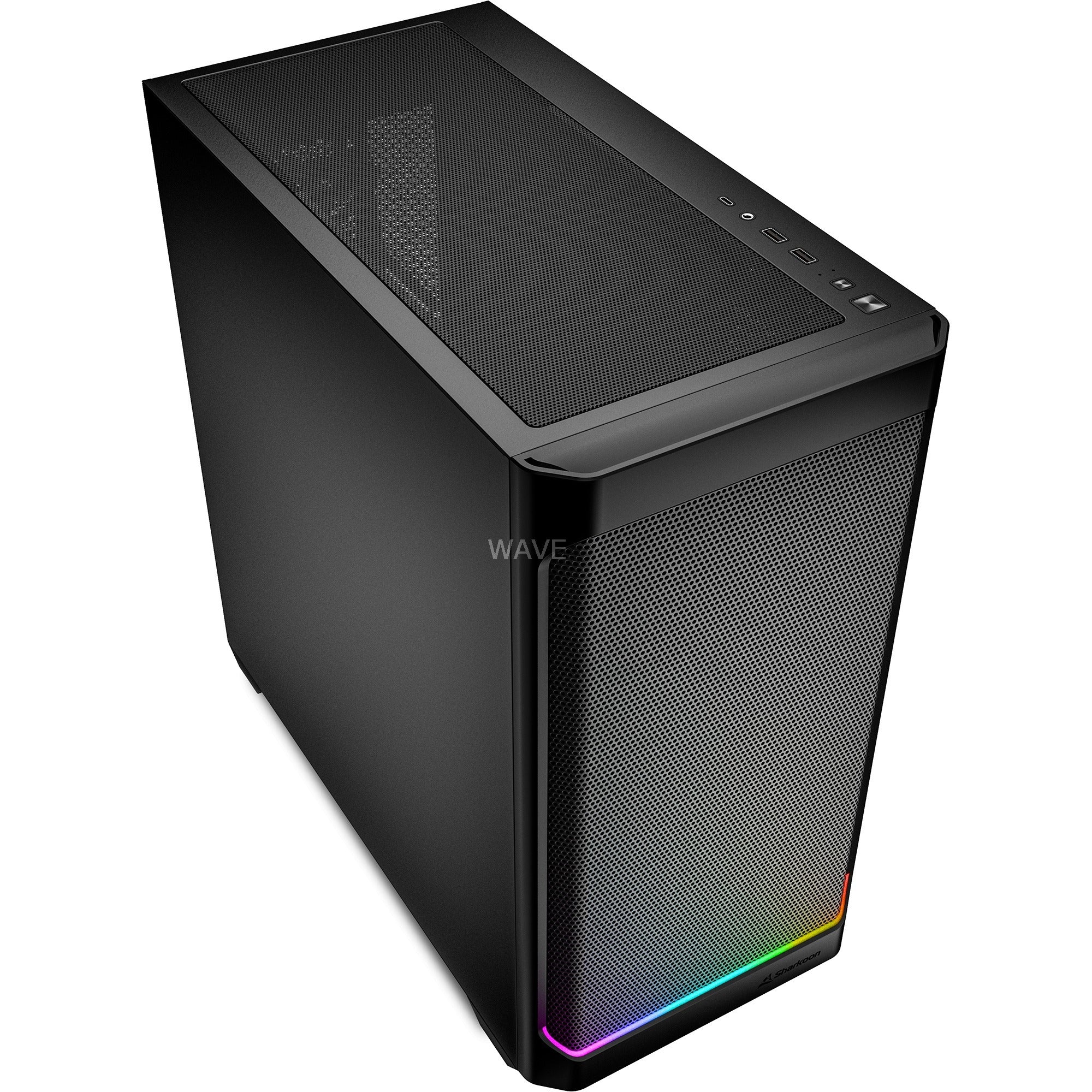 Sharkoon mk4 rgb strip mini tower behuizing (zwart | 2x usb-a | 1x usb-c | rgb)