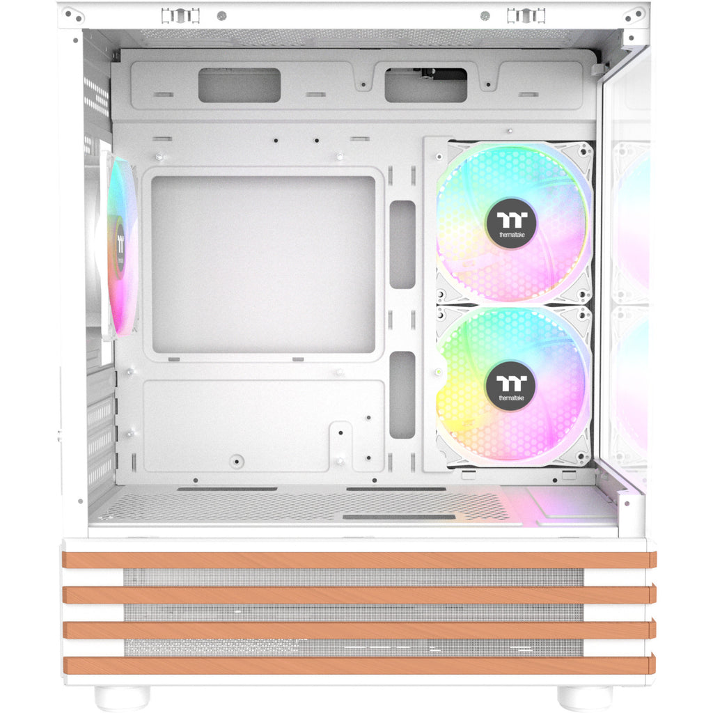 Thermaltake view 170 ws argb mini tower behuizing (wit houtkleur | 2x usb-a | rgb | tempered glass)