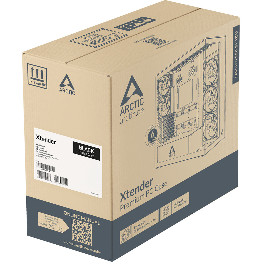 Arctic xtender vg midi tower behuizing (zwart (mat) | 2x usb-a | 1x usb-c | rgb | tempered glass)
