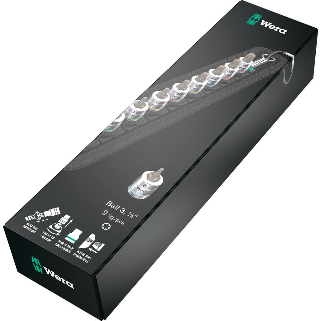 Wera riem a3 torx hf zyklop bitmoerenset met houderfunctie, 1 4 aandrijving dopsleutel (zwart zilver)