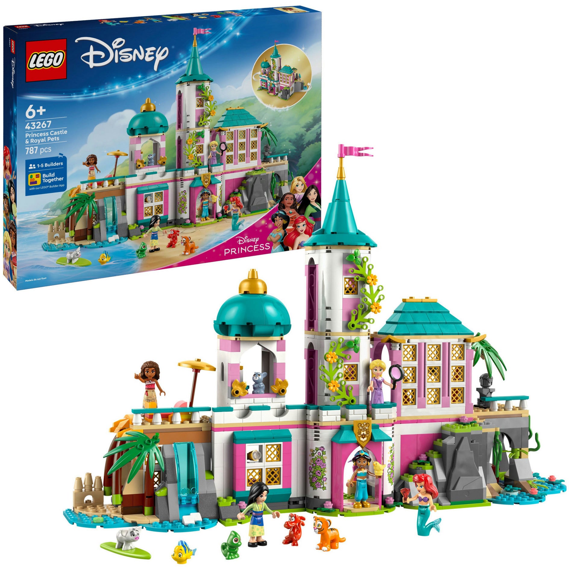 Lego disney - prinsessenkasteel en koninklijke huisdieren constructiespeelgoed (43267)