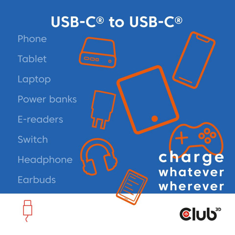 Club 3d usb-c magnetic-coil 240w pd3.1 white cable, 2 meter kabel (wit)