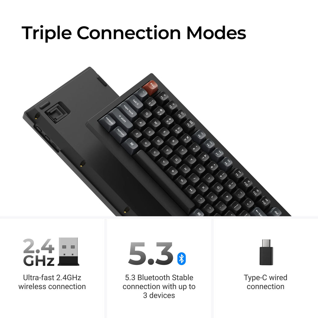 Keychron v1 ultra 8k wireless custom mechanical keyboard (zwart, us lay-out (qwerty), silk pom banana, 75%, rgb, hot swap, 2.4 ghz | bluetooth 5.3 | usb-c)