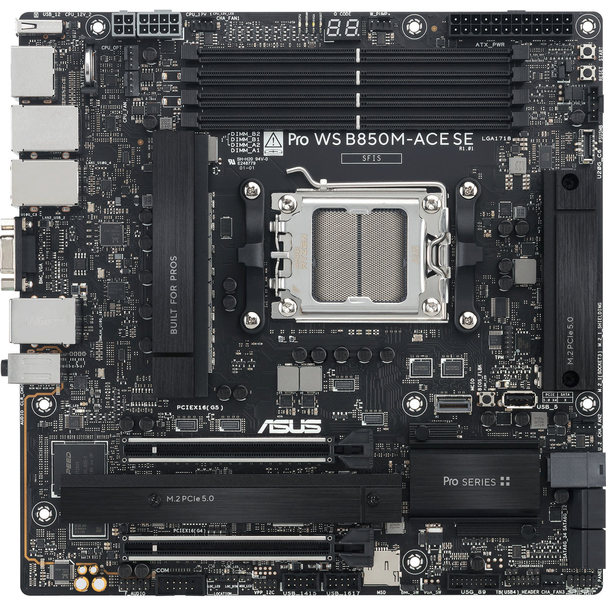 Asus pro ws b850m-ace se socket am5 moederbord (raid, 10gb-lan, sound, µatx)