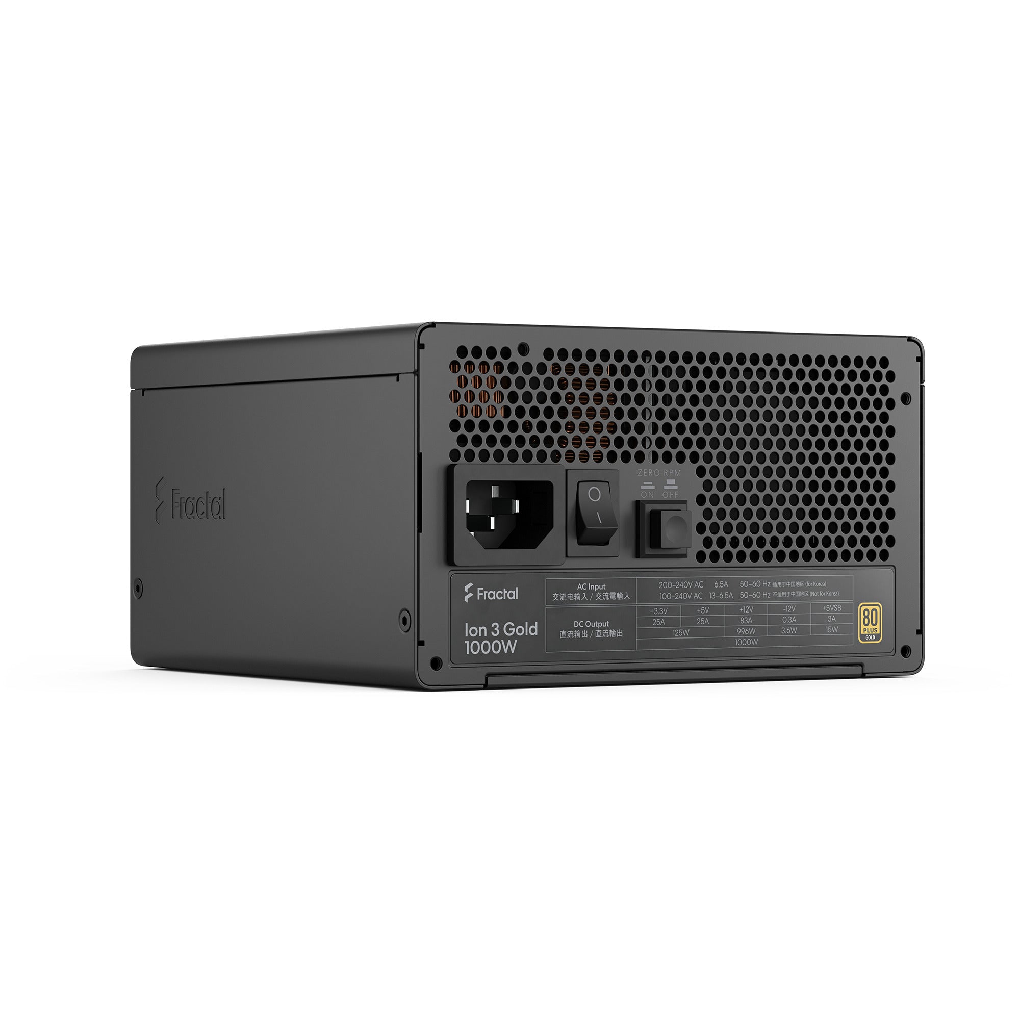 Fractal design ion gold 3 modulaire 1000 watt voeding (zwart, 1x 12v-2x6, 3x pcie)