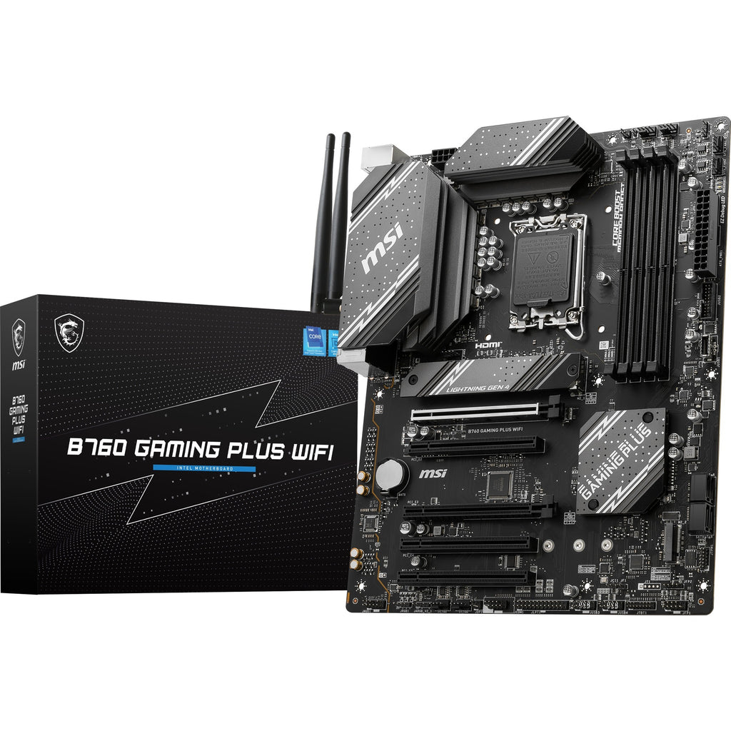 Msi b760 gaming plus wifi socket 1700 moederbord (grijs zwart, raid, 2.5gb-lan, wi-fi 6e, bt, sound, atx)