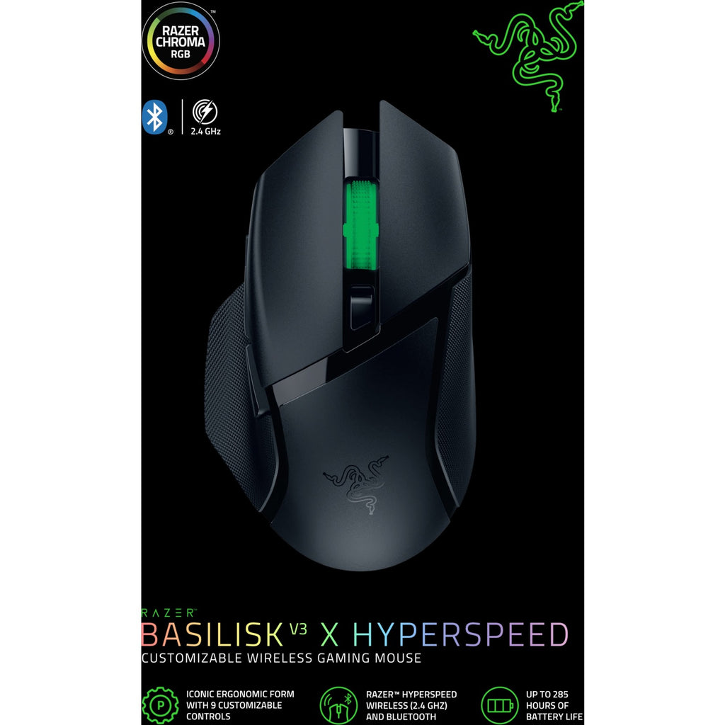 Razer basilisk v3 x hyperspeed gaming muis (zwart, 400 - 18000 dpi, hyperspeed wireless, bluetooth)