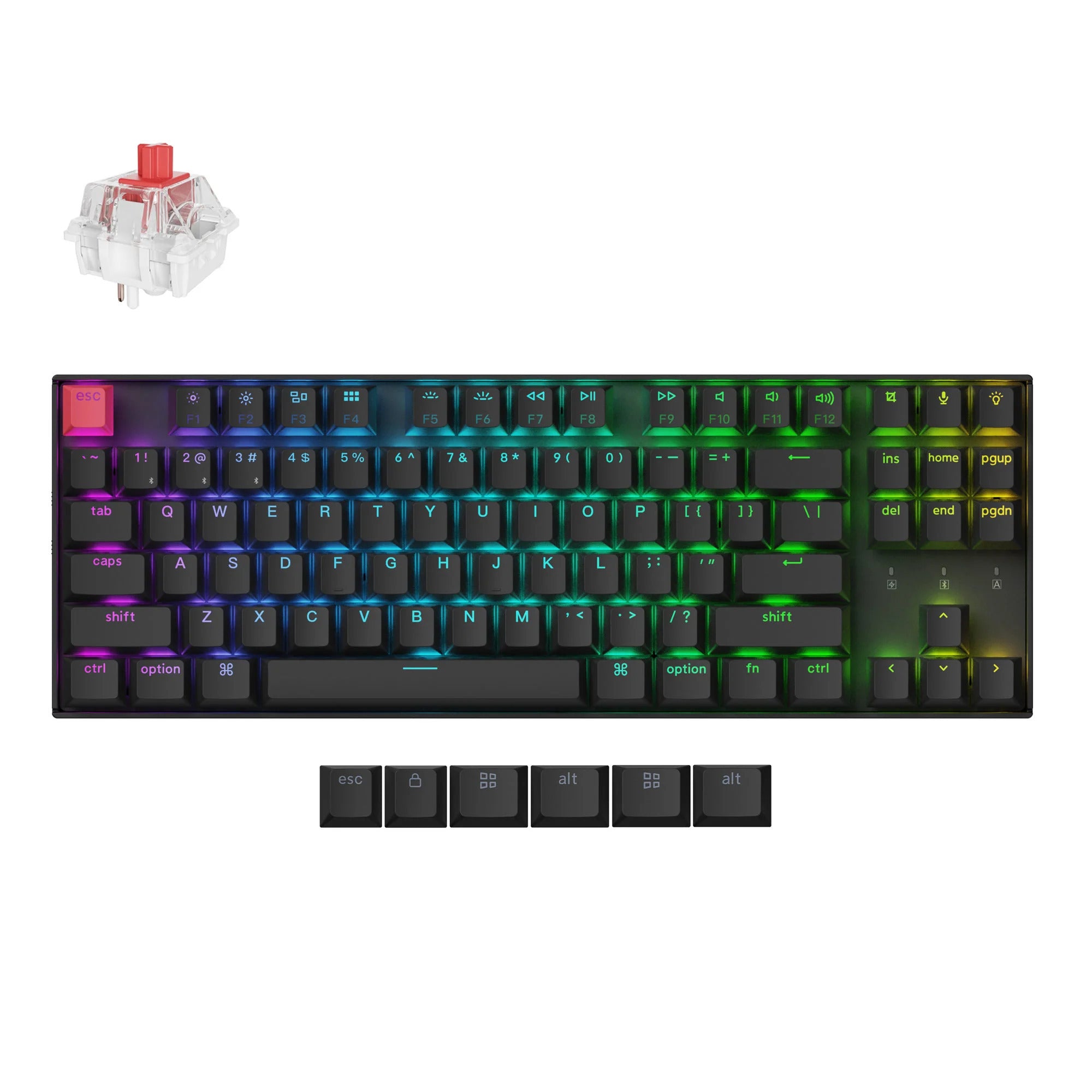 Keychron k8x-b1 rgb mechanisch toetsenbord (zwart, us lay-out (qwerty), super red, 80% (tkl), rgb, cherry double-shot pbt keycaps, bluetooth | usb-c)