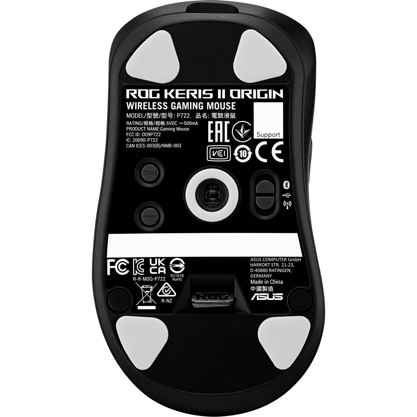 Asus rog keris ii origin gaming mouse (zwart, 42.000 dpi, rgb, usb, 2.4ghz, bluetooth)