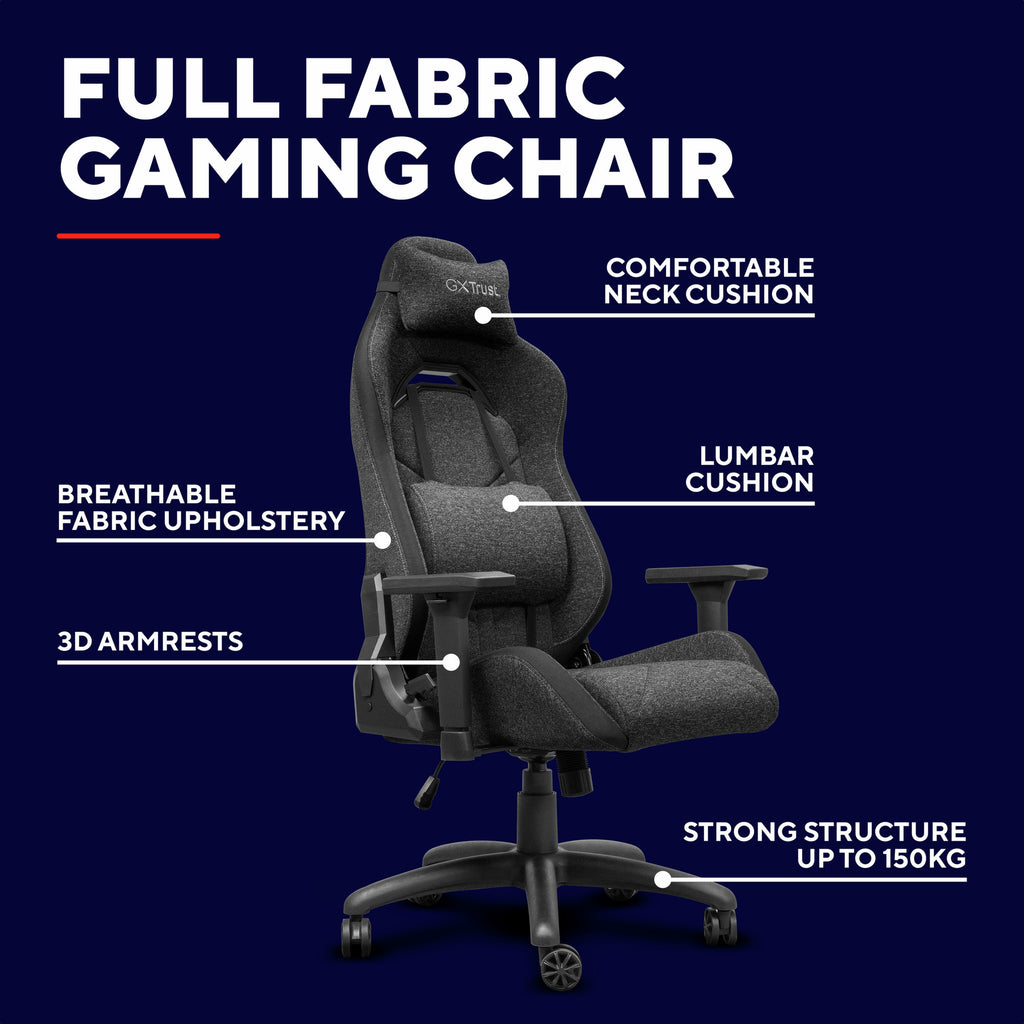 Trust gxt 723 ruya comfortabele stoffen gaming stoel (grijs)