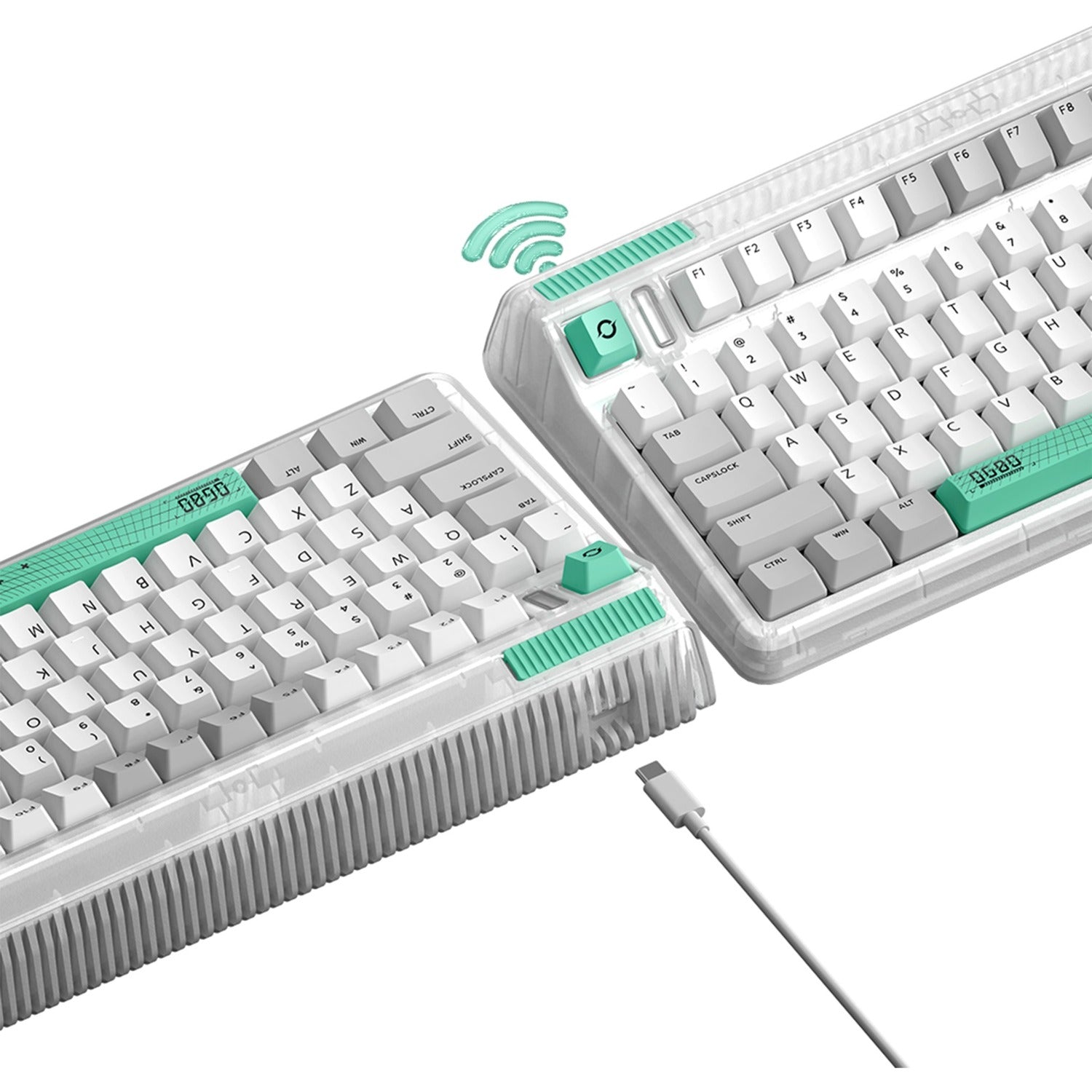 Iqunix og80 wormhole wireless mechanical keyboard (grijs, us lay-out (qwerty), cherry mx brown, 80% (tkl), rgb leds, hot-swappable, pbt, 2.4ghz | bluetooth 5.1 | usb-c)