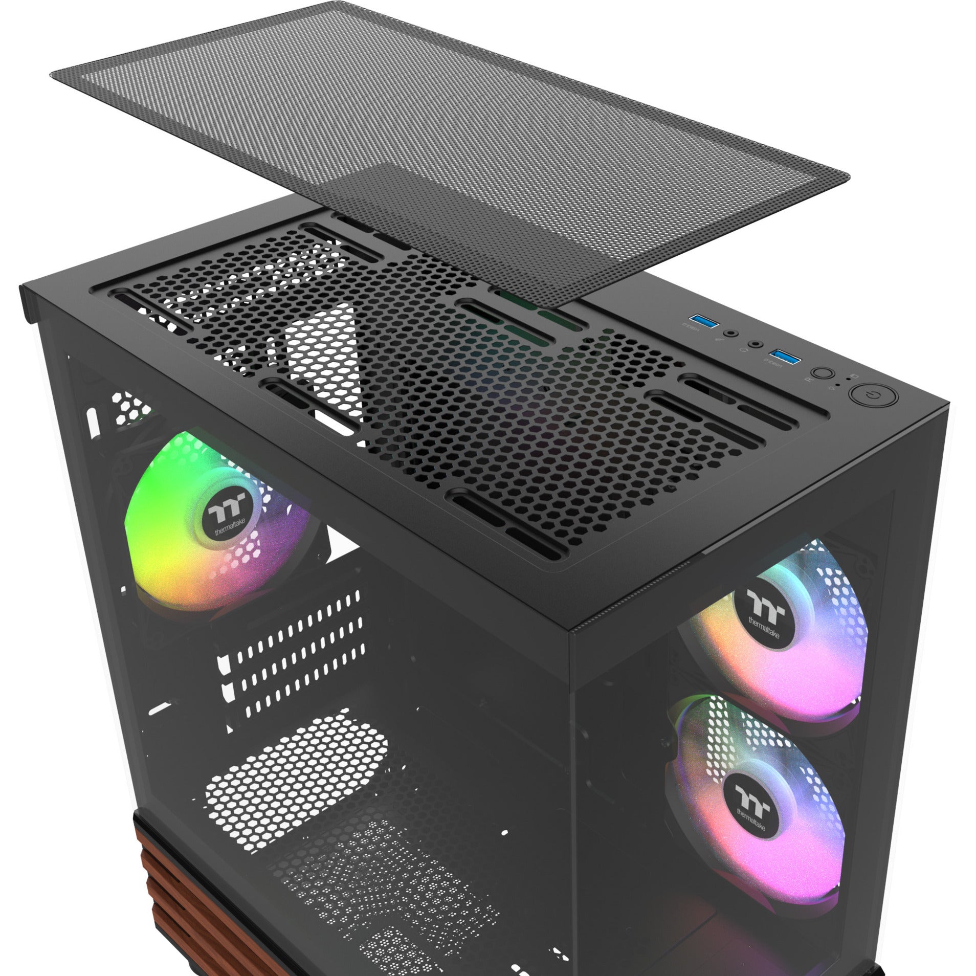 Thermaltake view 170 ws argb mini tower behuizing (zwart houtkleur | 2x usb-a | rgb | window)
