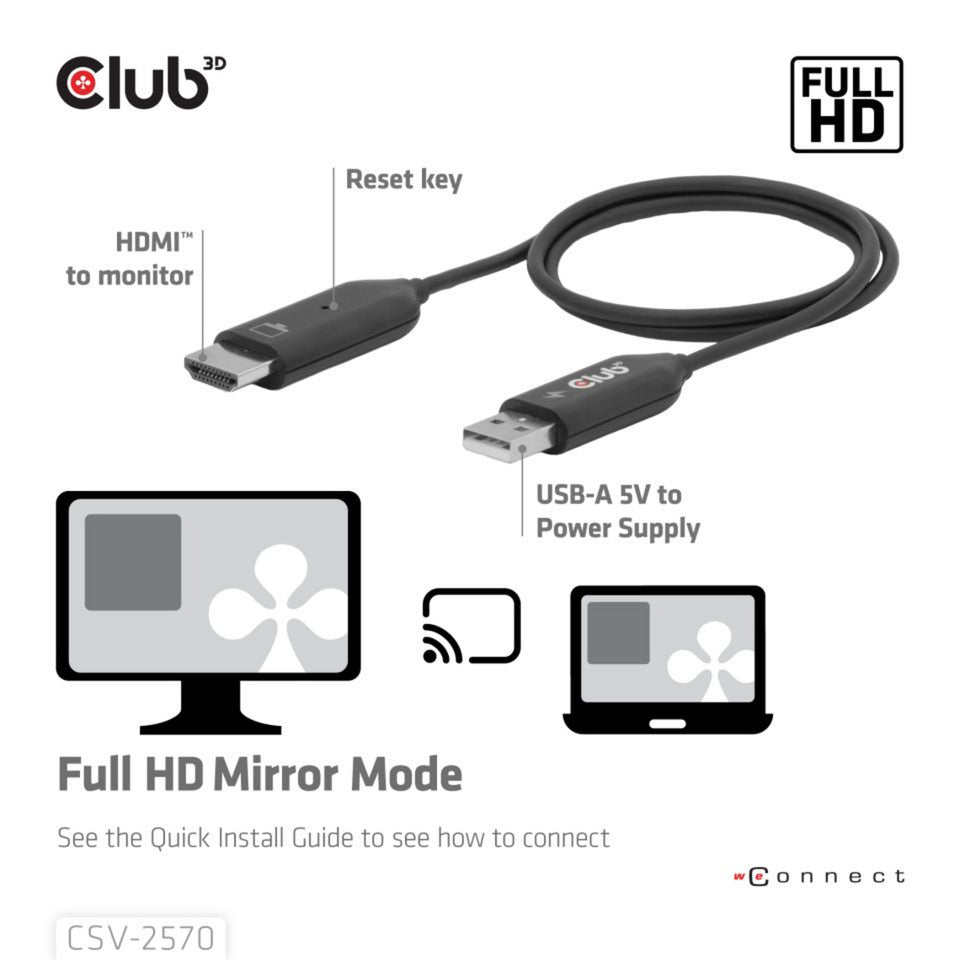 Club 3d wireless usb-c to hdmi transmitter and receiver adapter (zwart)