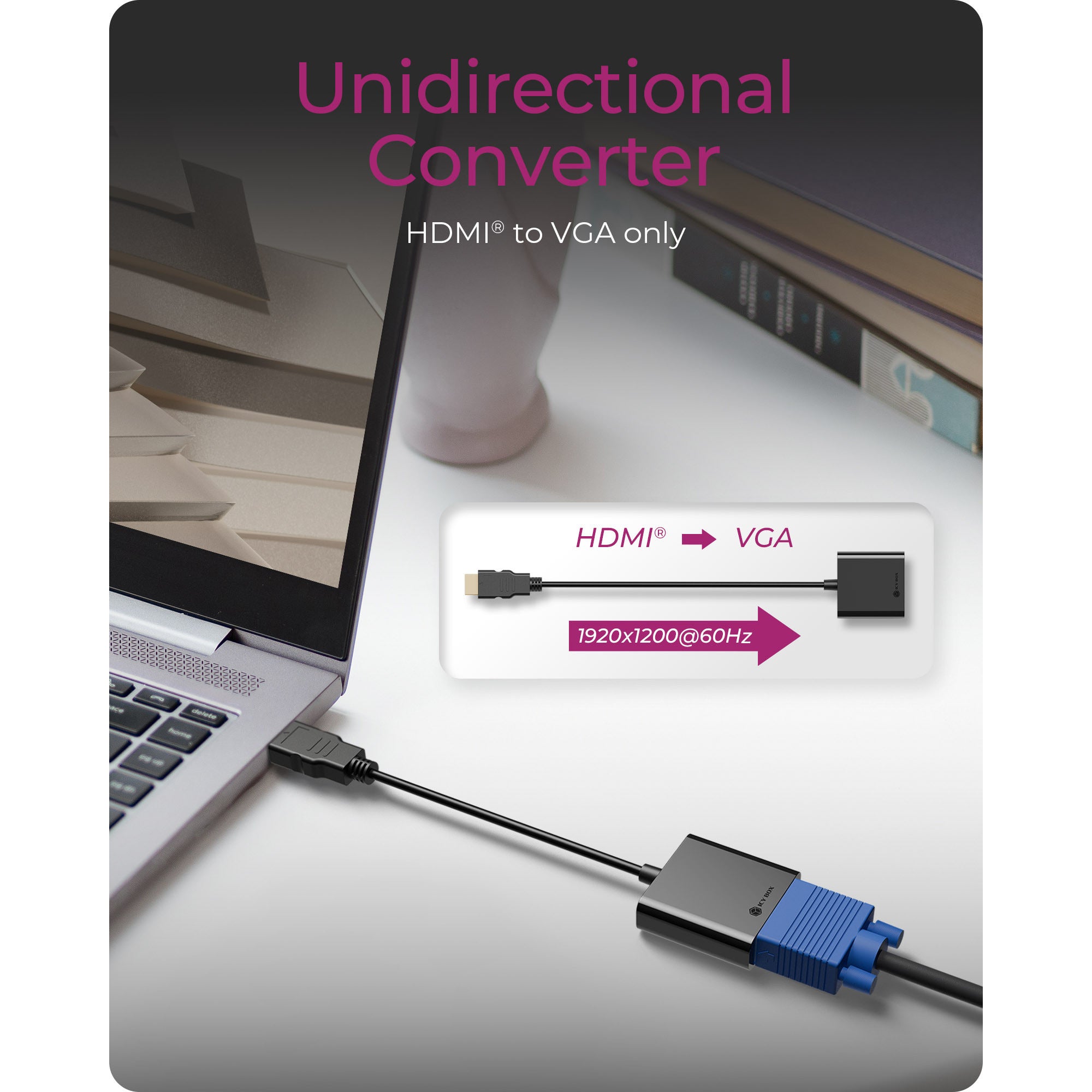 Icy box ib-ac502a hdmi naar vga adapter (zwart)