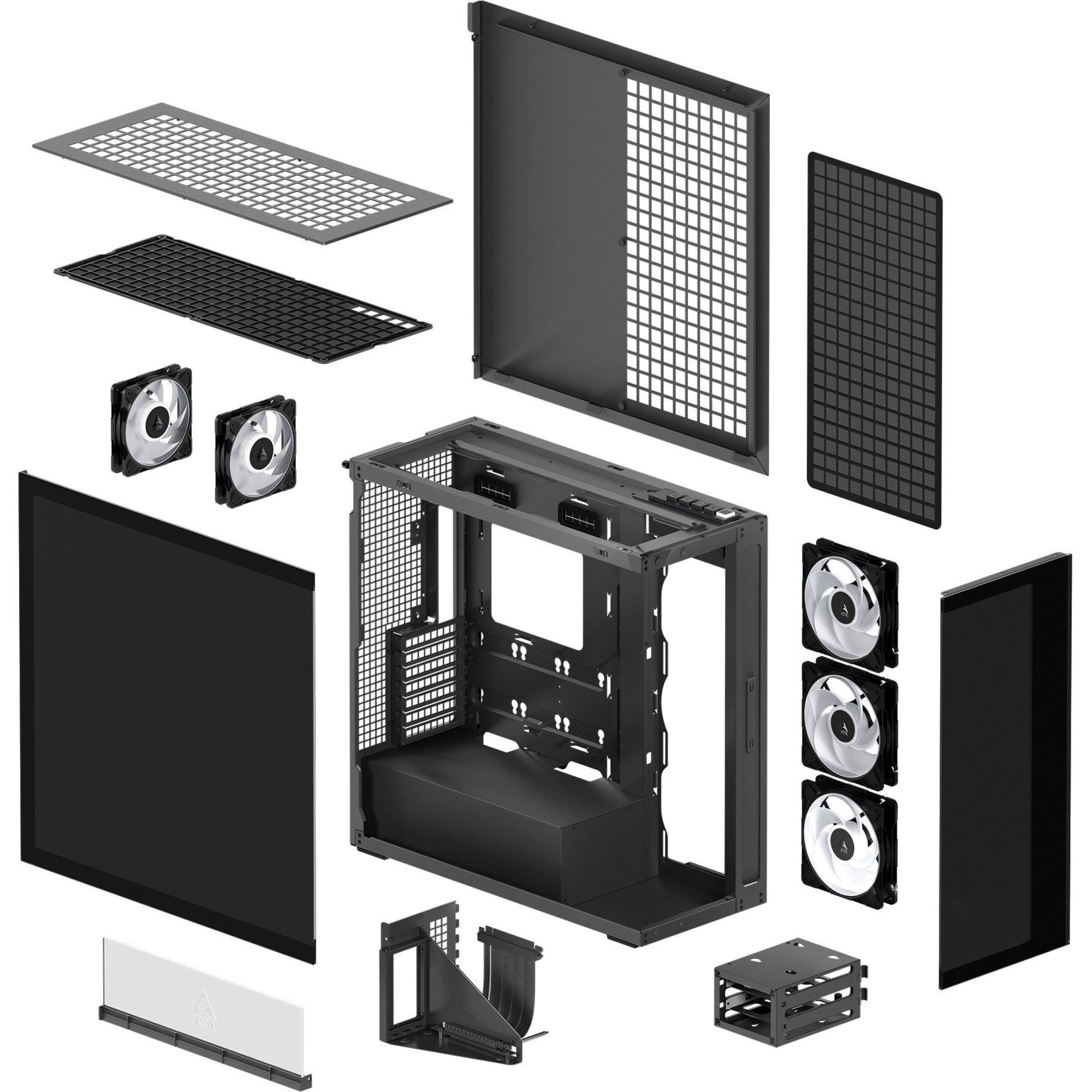 Arctic xtender vg midi tower behuizing (zwart | 2x usb-a | 1x usb-c | rgb | tempered glass)