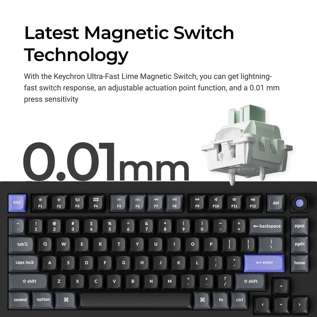 Keychron q1 he 8k magnetic switch keyboard (wit, us lay-out (qwerty), ultra-fast lime, 75%, rgb, hot swap, 8k)