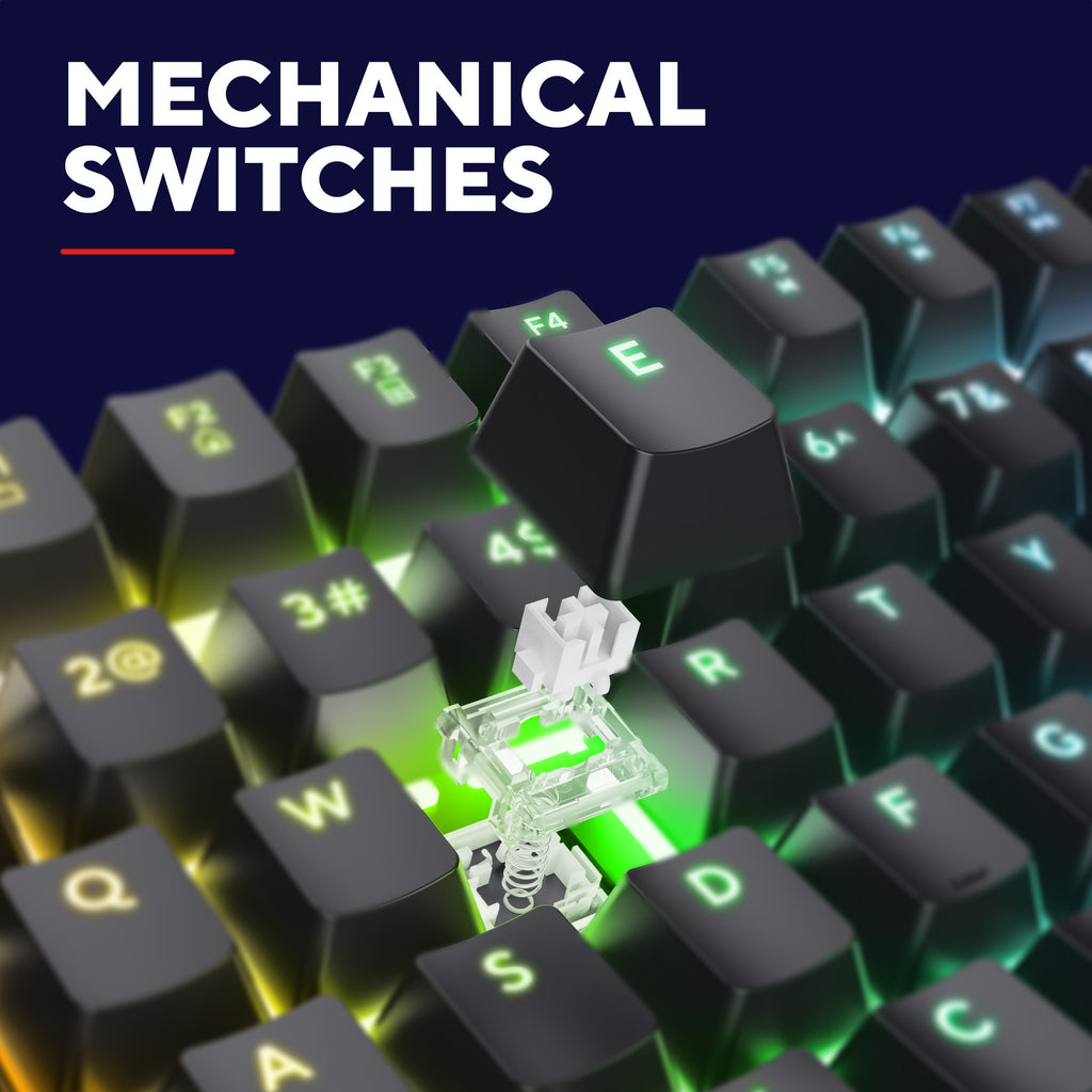 Trust gxt 871 zora mechanisch gaming toetsenbord (zwart, us lay-out (qwerty), huano red, 100%, rgb)