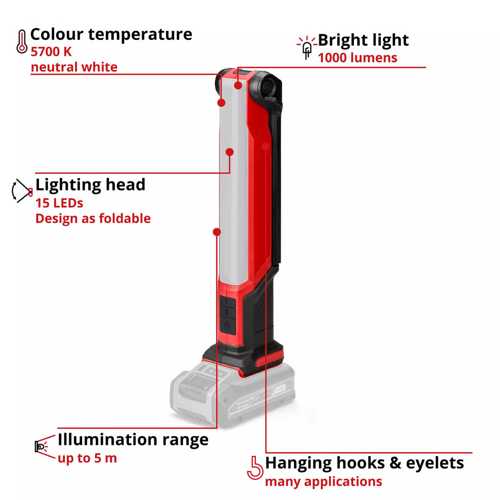 Einhell te-cl 18 1000 s li - solo accu werklamp (rood zwart, accu en oplader niet inbegrepen)