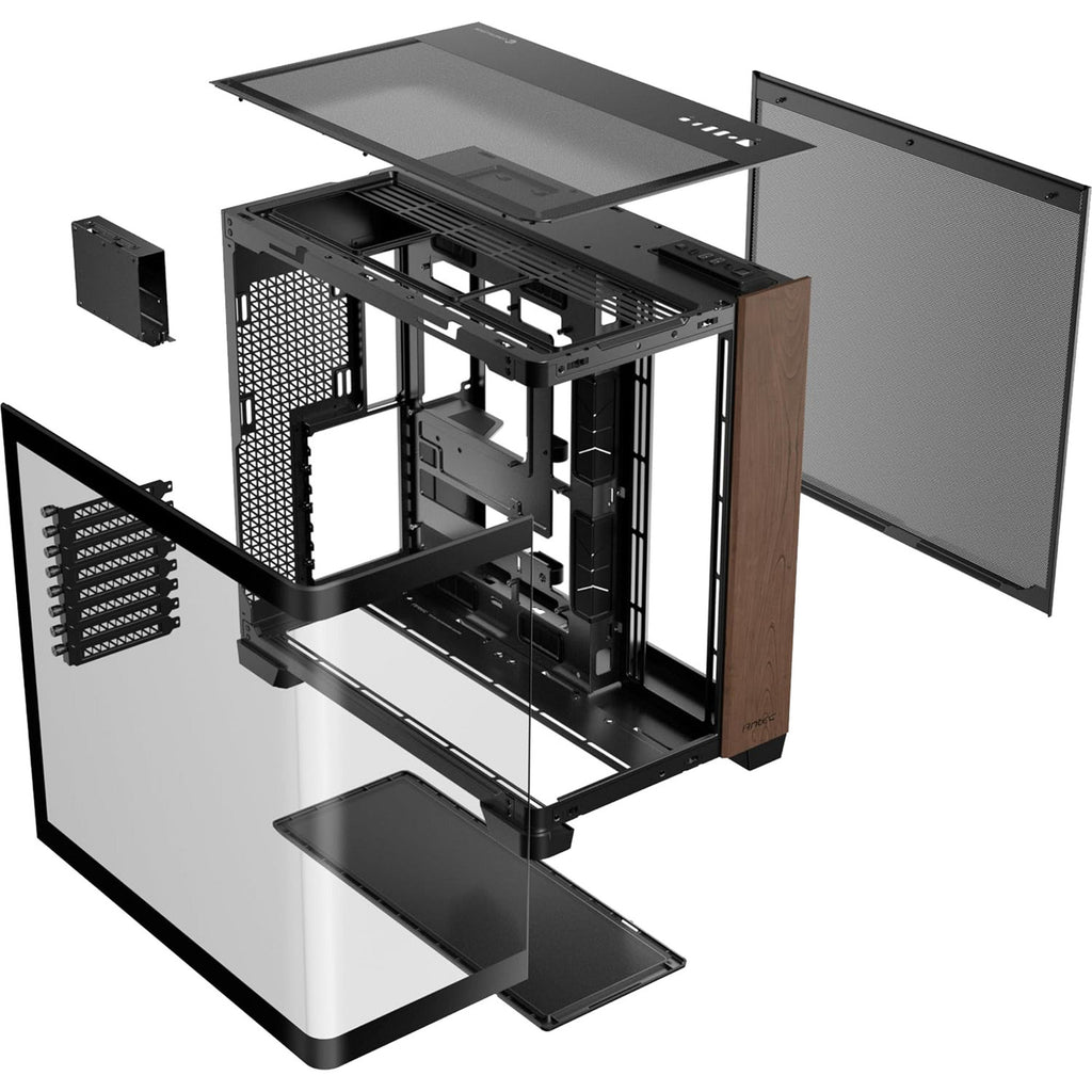 Antec c8 curve wood midi tower behuizing (zwart houtkleur | 2x usb-a | 1x usb-c | tempered glass)