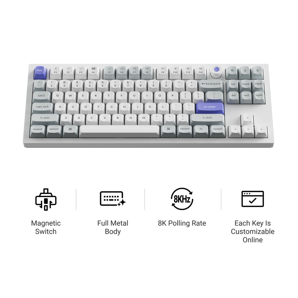 Keychron q3 he 8k magnetic switch keyboard (wit, us lay-out (qwerty), ultra-fast lime, 80% (tkl), rgb, hot swap, 8k)