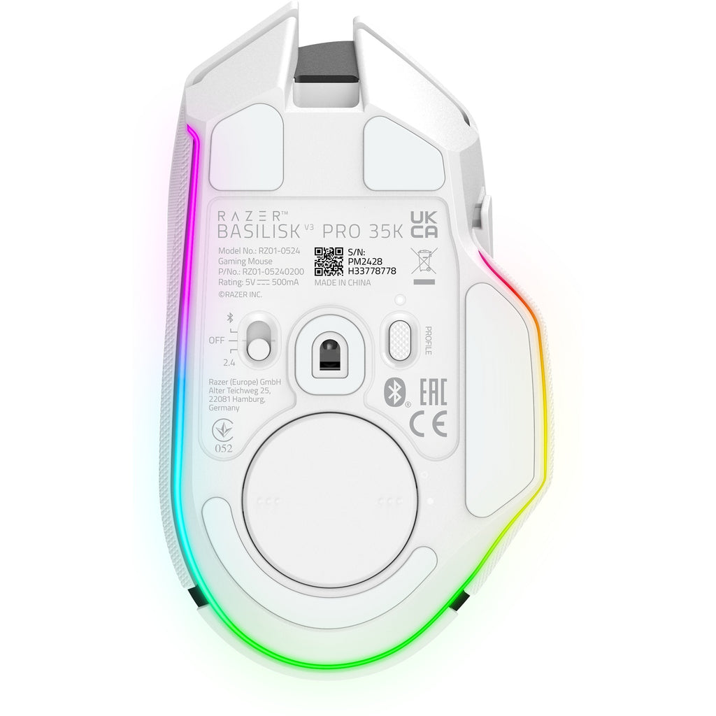 Razer basilisk v3 pro gaming muis (wit, usb bluetooth hyperspeed wireless, 30.000 dpi, chroma rgb)