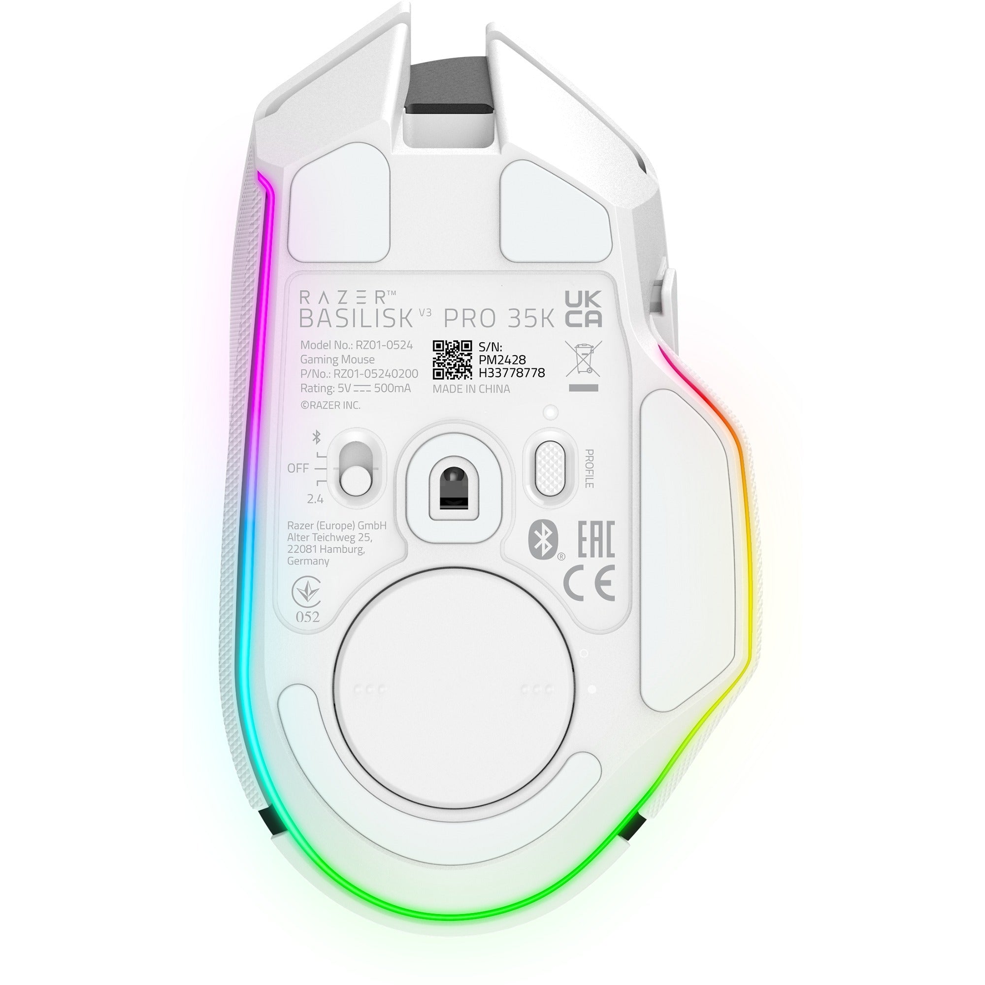 Razer basilisk v3 pro gaming muis (wit, usb bluetooth hyperspeed wireless, 30.000 dpi, chroma rgb)