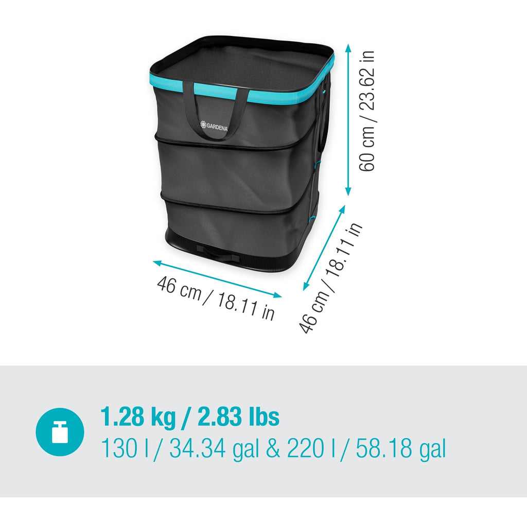 Gardena tuinafvalzak pop-up rechthoekig, maat m (zwart turquoise, tot 130 liter)