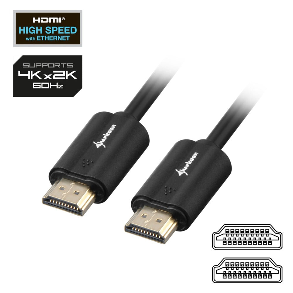 Sharkoon hdmi 2.0 kabel (zwart, 2 meter, 4k)