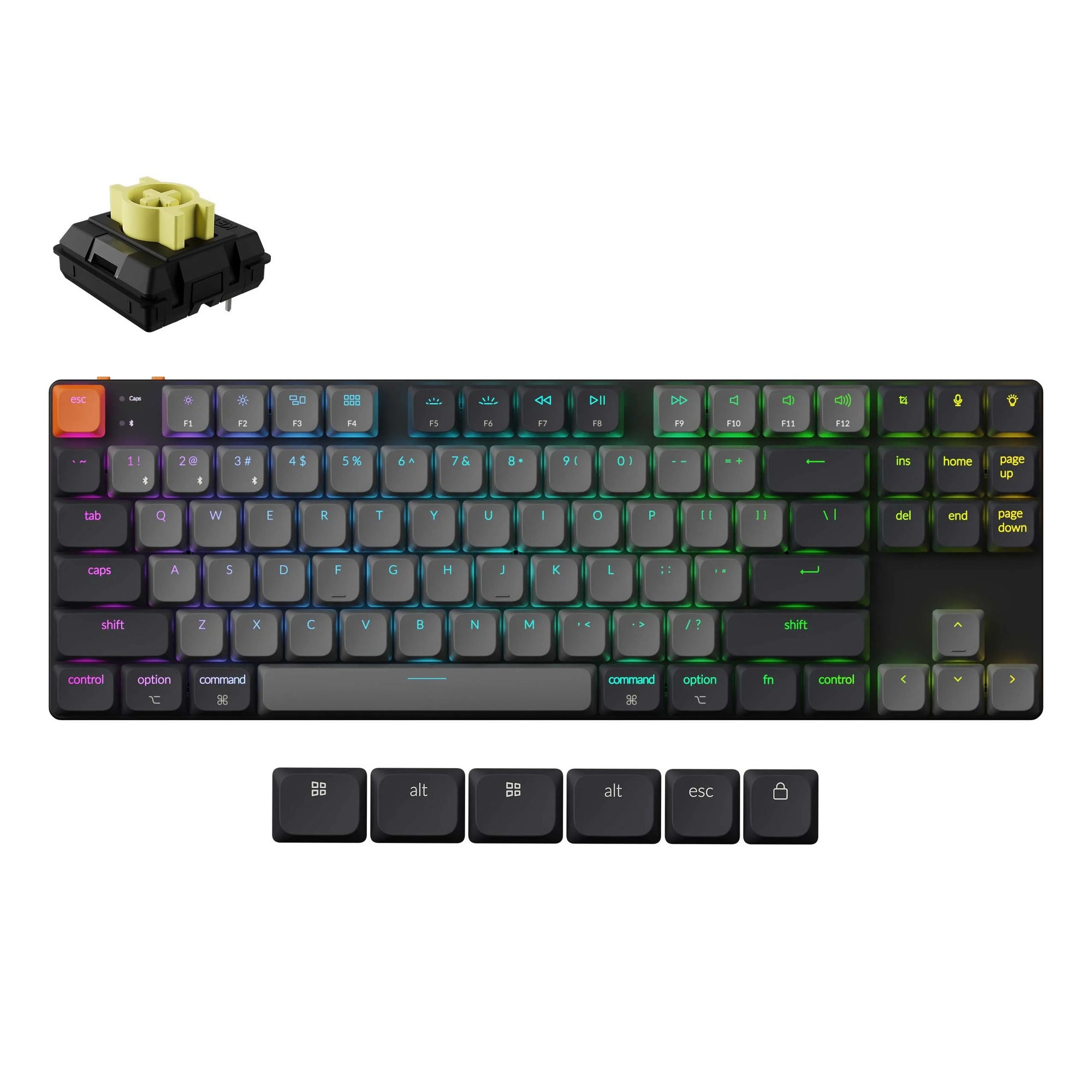 Keychron k1 qmk-h4, toetsenbord (zwart, us lay-out, milk pom banana, 80%, rgb leds, abs keycap, hot swap, usb-c | bluetooth 5.2)