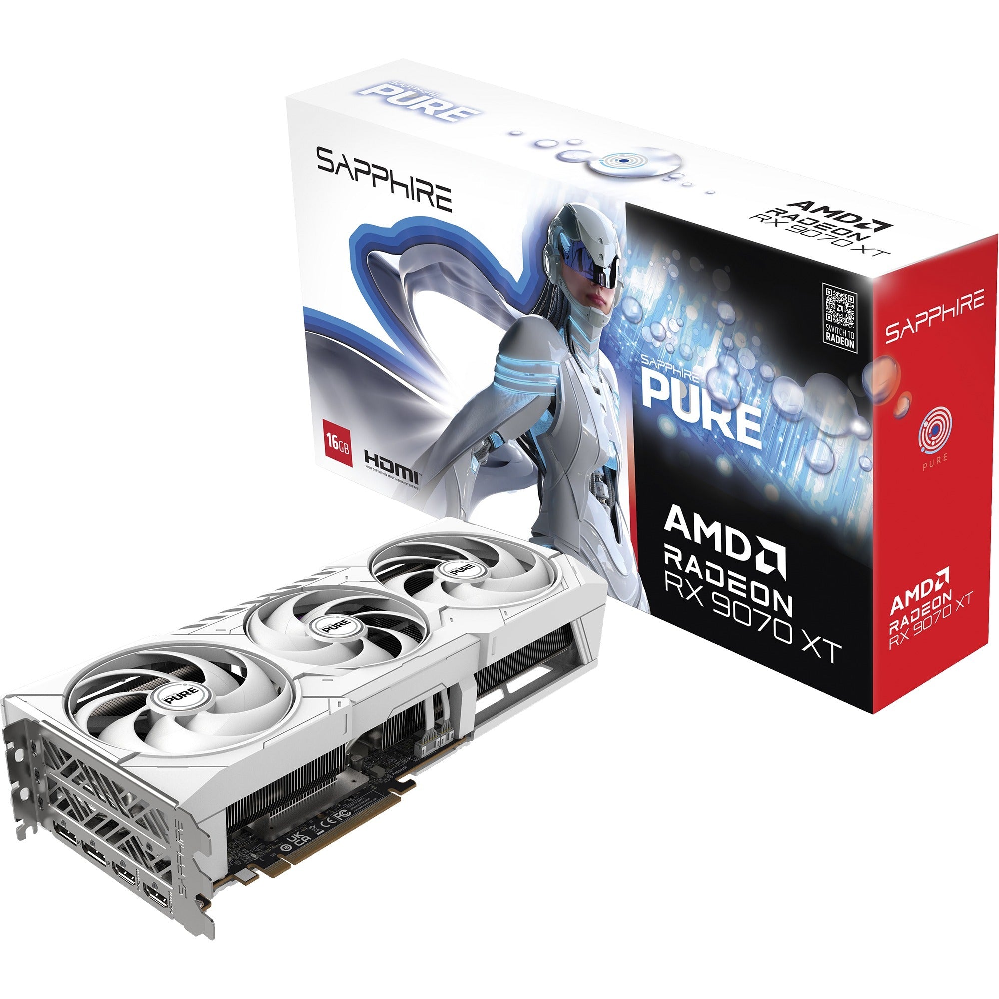Sapphire radeon rx 9070 xt pure grafische kaart (wit, 2x displayport, 2x hdmi 2.1, rdna4)