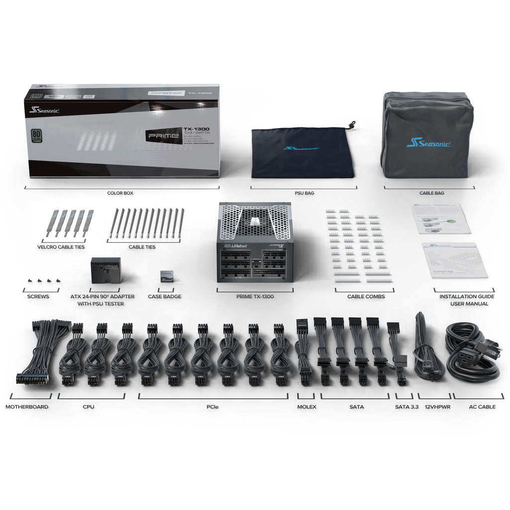 Seasonic prime tx-1300 modulaire 1300 watt voeding (zwart, 1x 12vhpwr, 6x pcie)