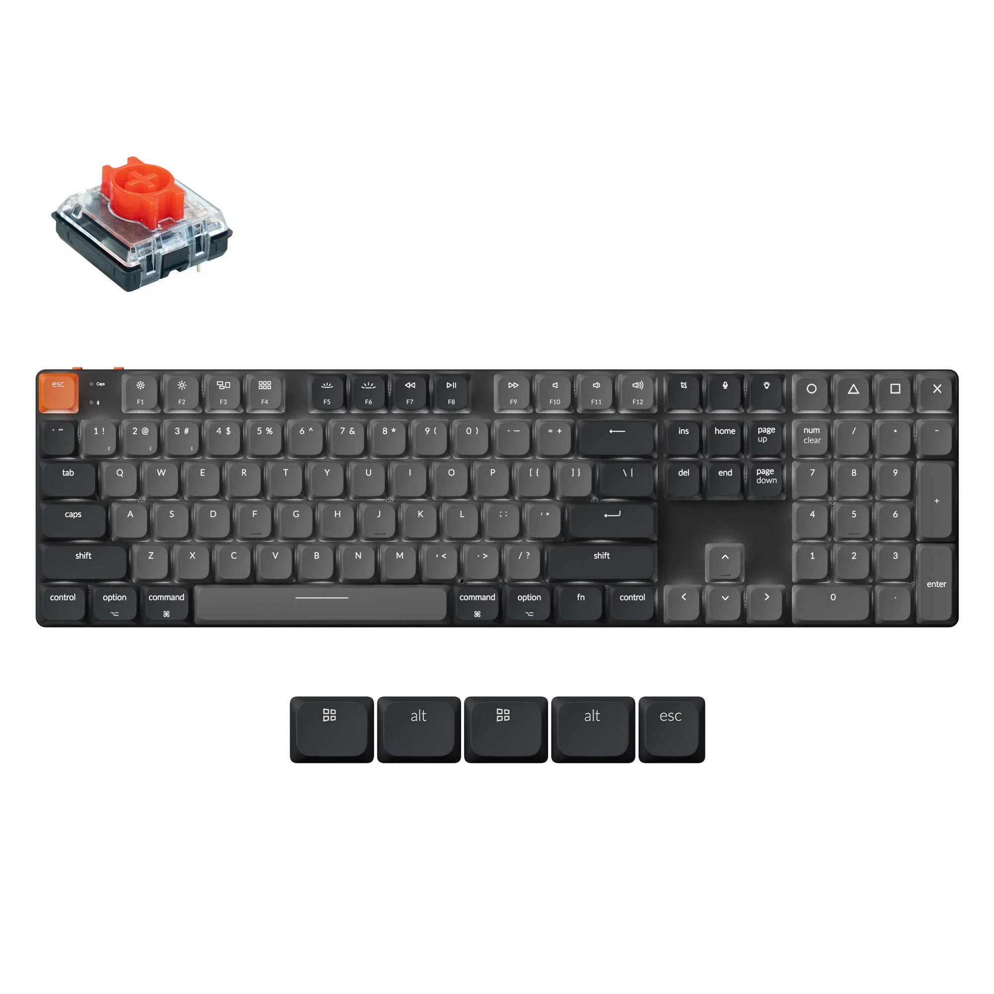 Keychron k5x-a1, toetsenbord (zwart, us lay-out, mechanical red, white, shine-through abs keycaps, bluetooth usb-c)