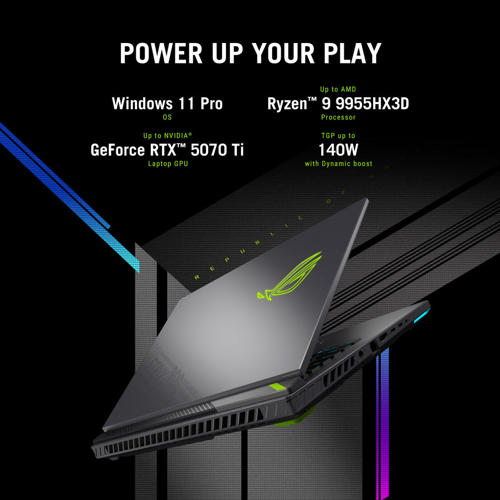 Asus rog strix g16 g614fr-s5252w 16 gaming laptop (grijs groen | r9 9955hx | rtx 5070 ti | 16 gb | 1 tb ssd)