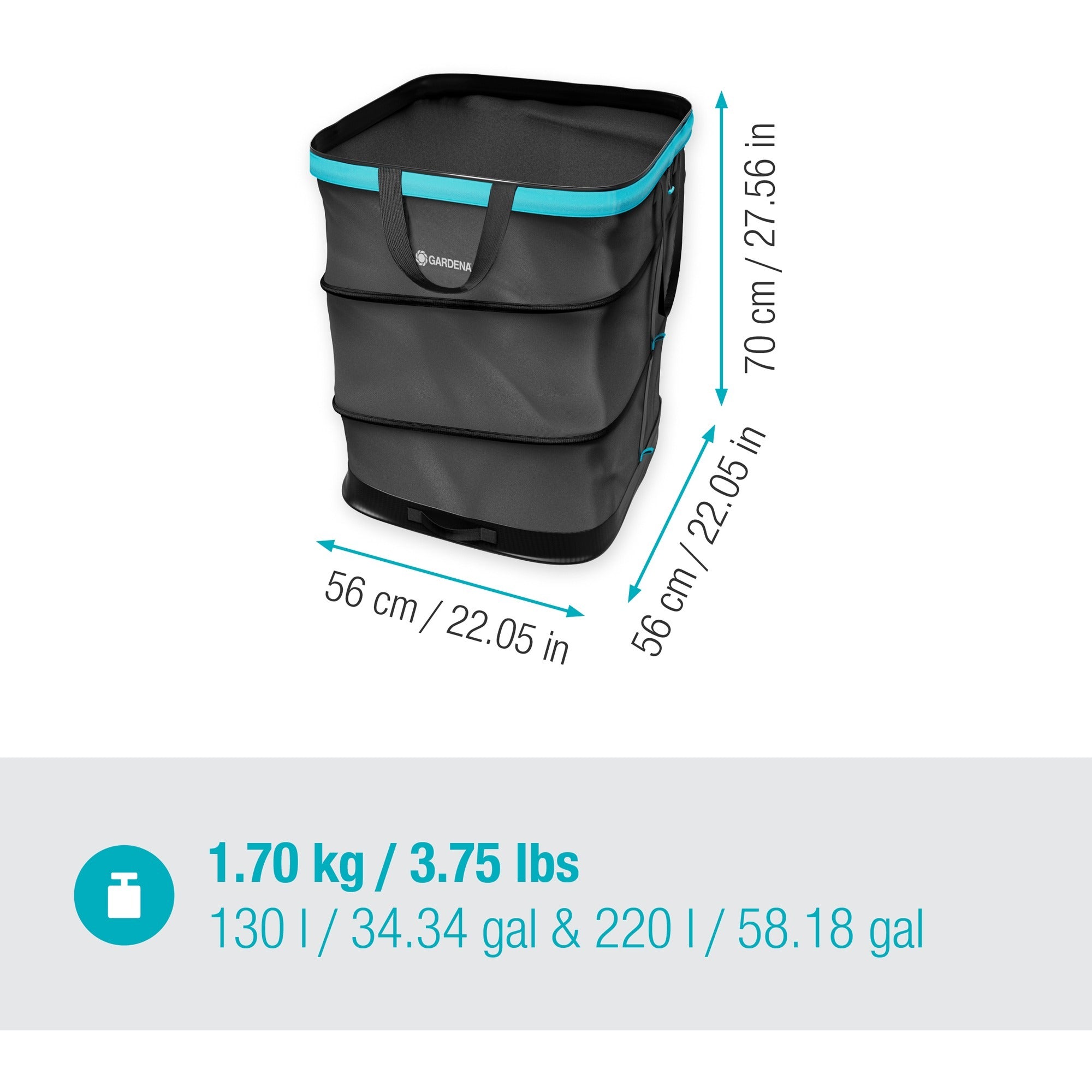 Gardena tuinafvalzak pop-up rechthoekig, maat l (zwart turquoise, tot 220 liter)