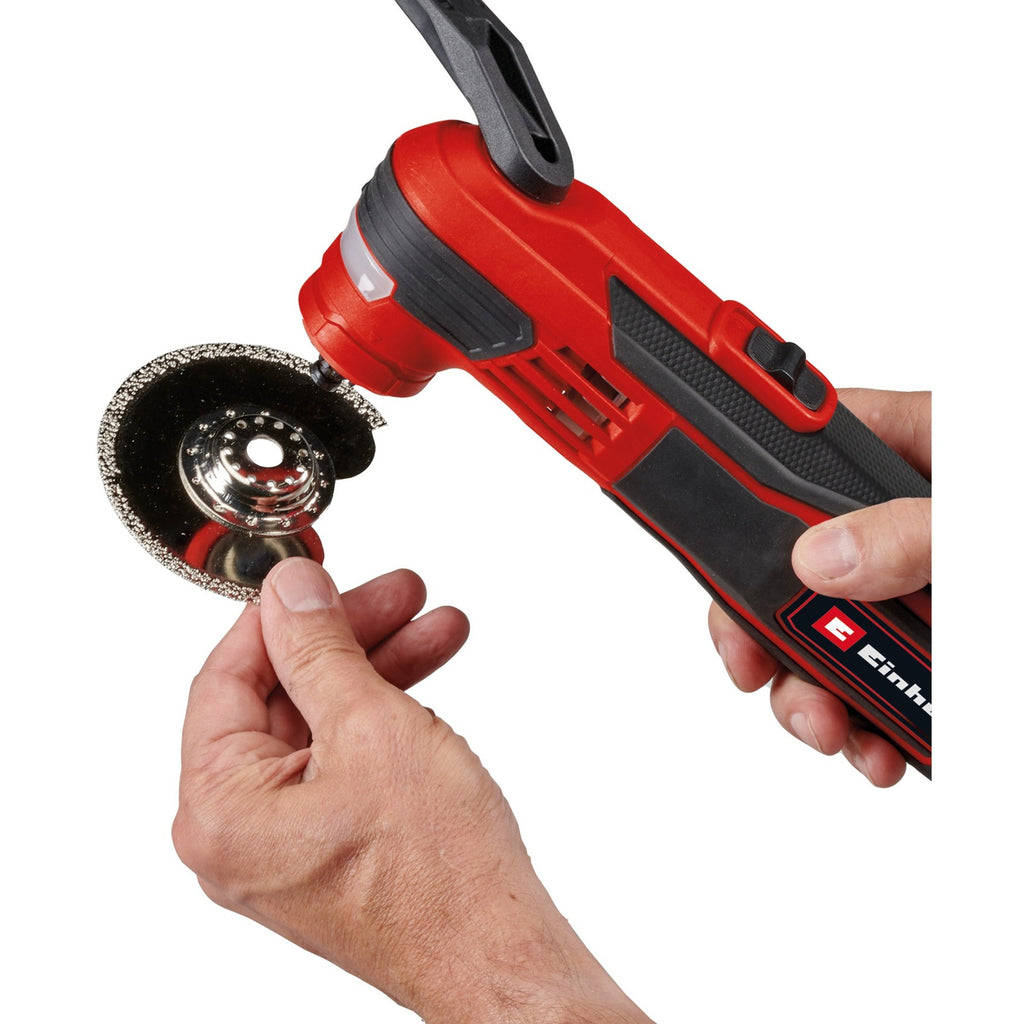 Einhell te-mg 350 eq multitool multifunctioneel gereedschap (rood zwart, incl. koffer, invalzaagblad en schuurpapier)