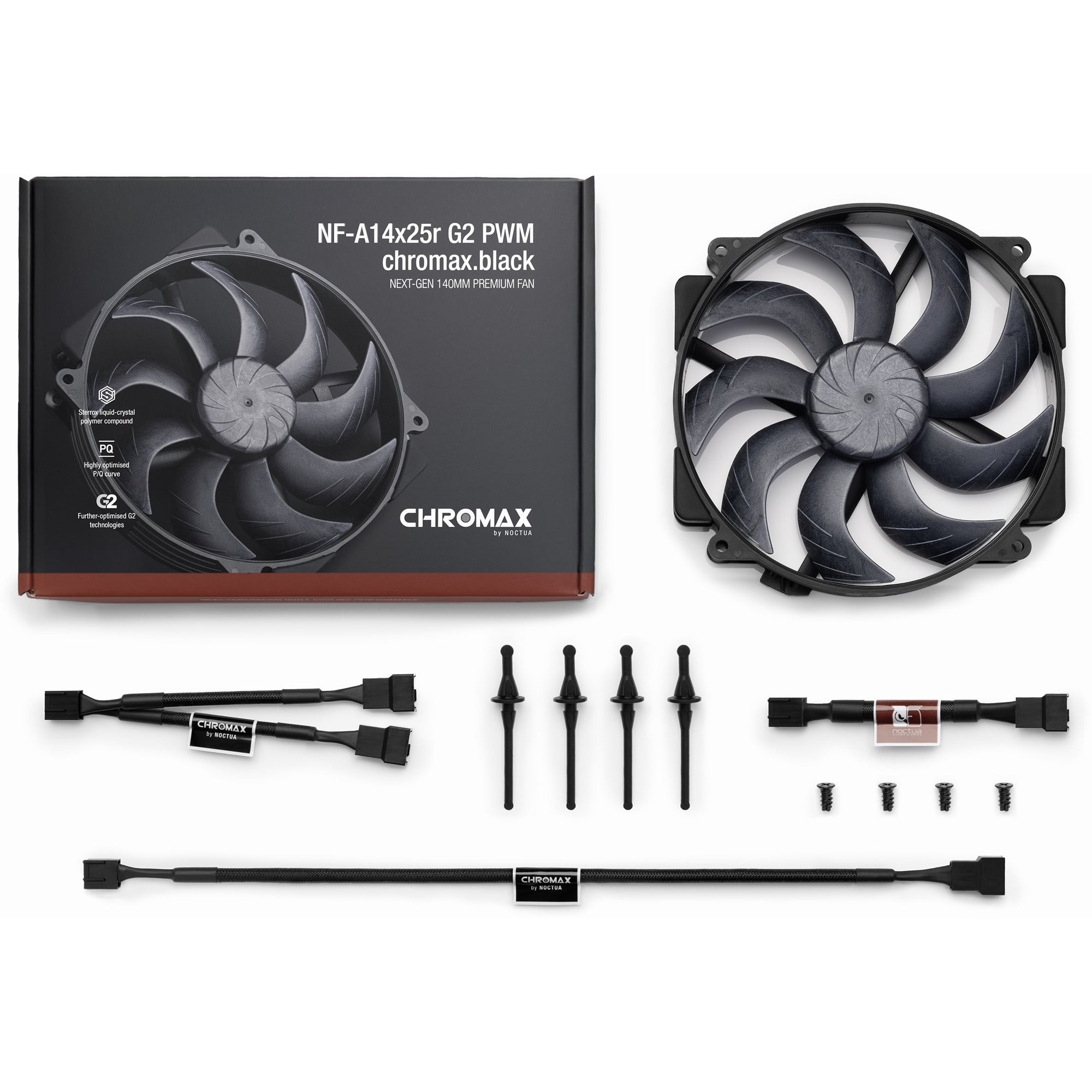 Noctua nf-a14x25r g2 pwm chromax.black case fan (zwart, 140 x 140 x 25 mm)