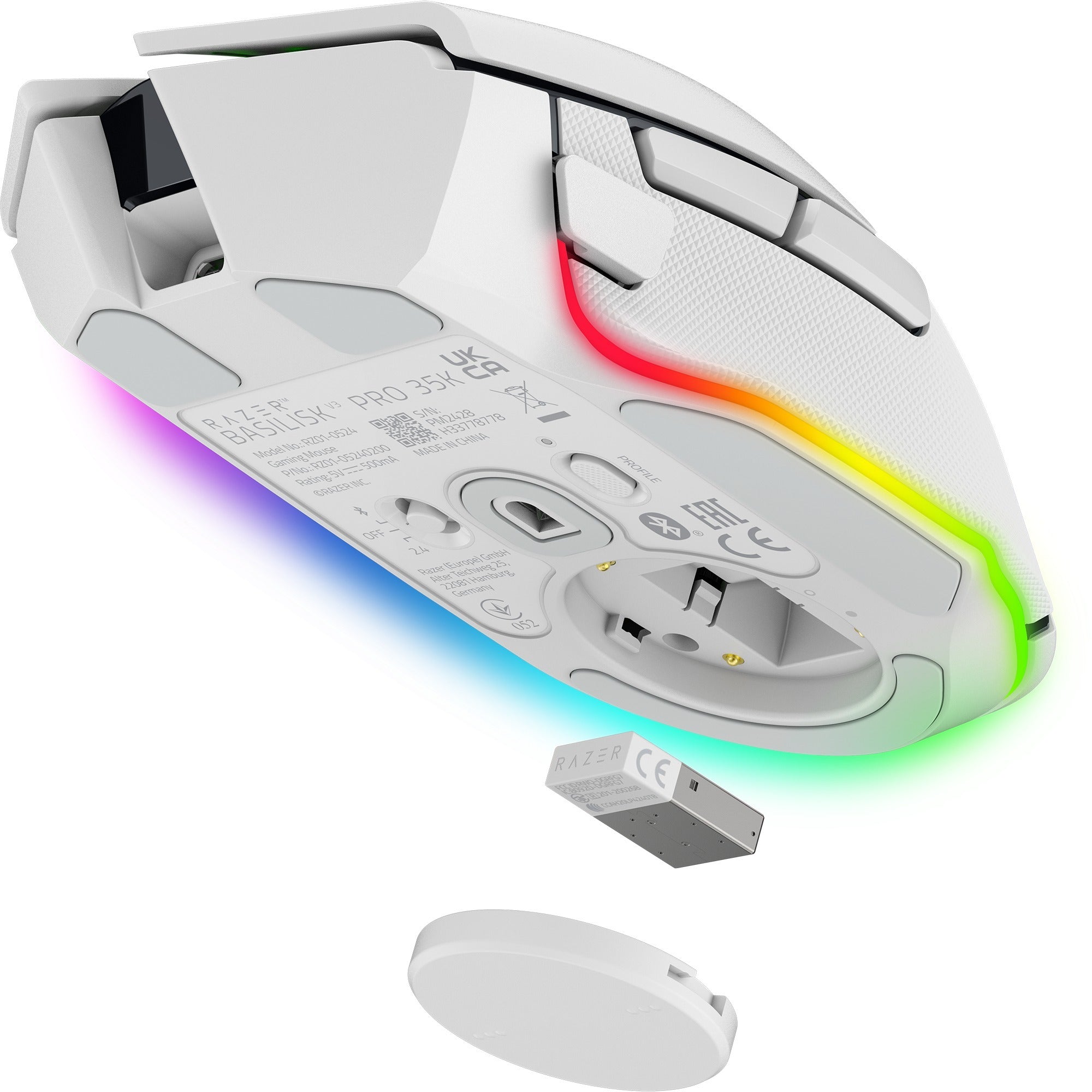 Razer basilisk v3 pro gaming muis (wit, usb bluetooth hyperspeed wireless, 30.000 dpi, chroma rgb)