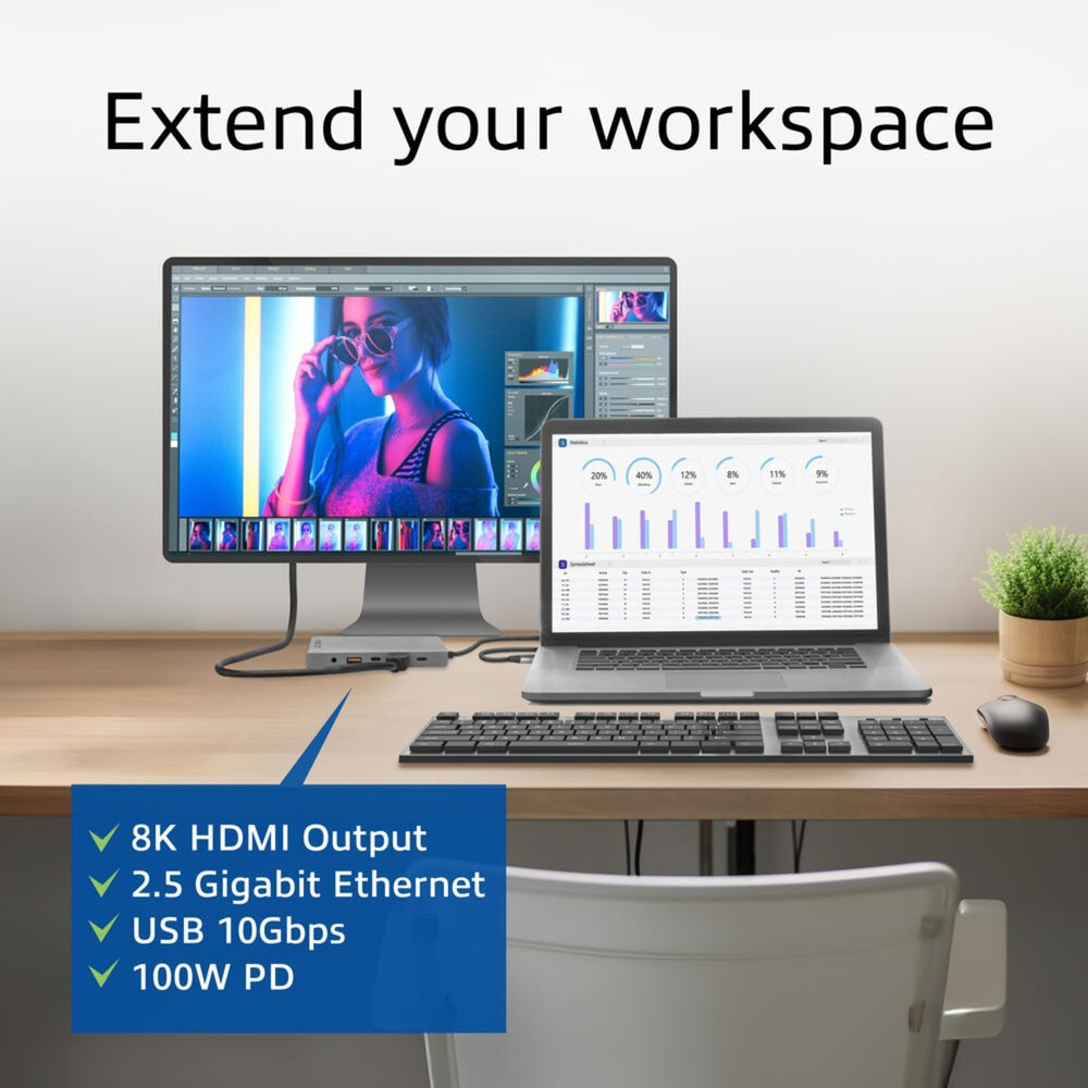 Act connectivity usb-c 4k 8k 60hz dockingstation (grijs)