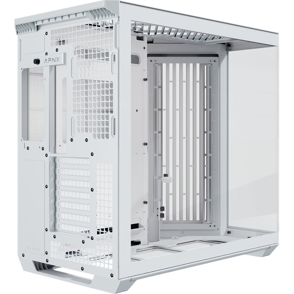 Apnx v1-w-wt-v1 midi tower behuizing (wit houtkleur | 2x usb-a | 1x usb-c | window)