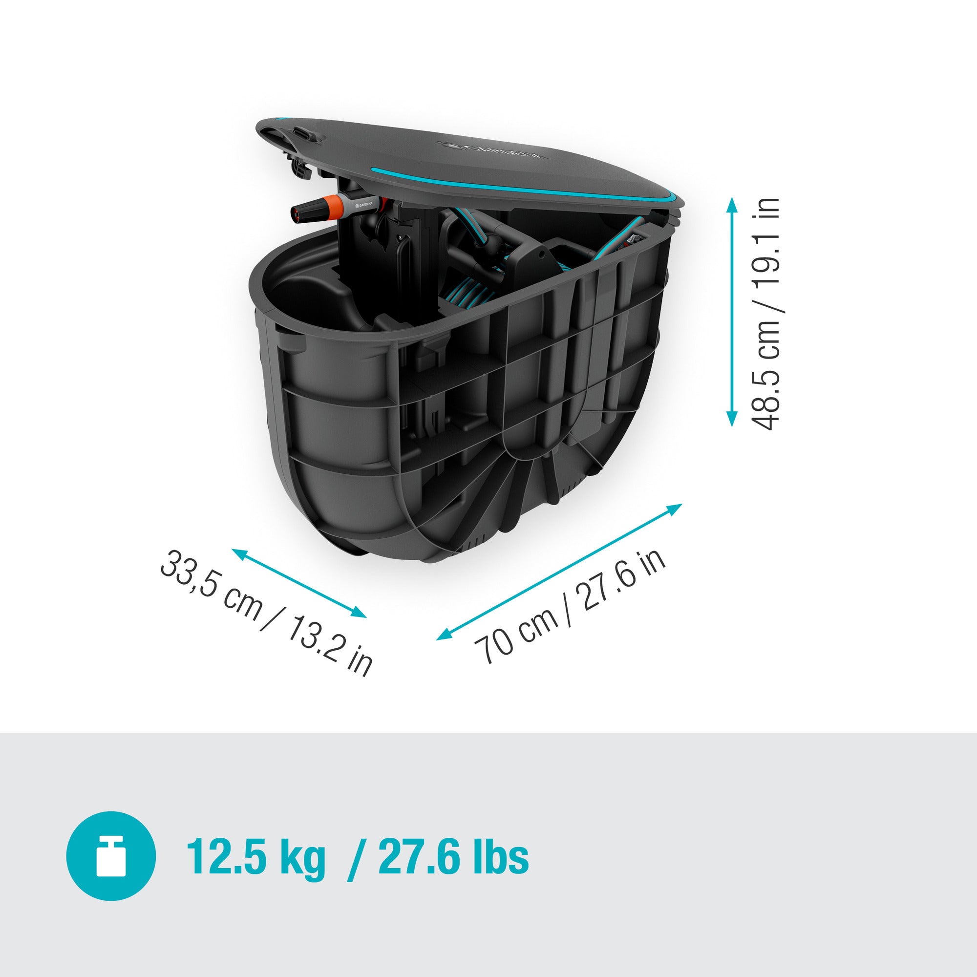 Gardena undercover slangenbox rollup m, 20 meter slanghaspel (zwart turquoise)
